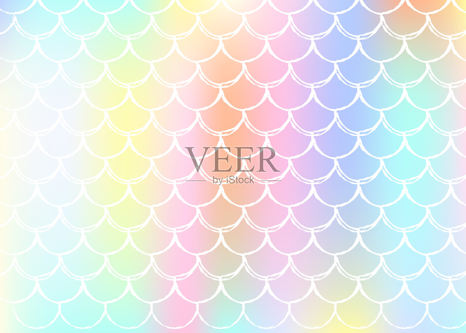 梯度缩放背景与全息美人鱼。插画图片素材