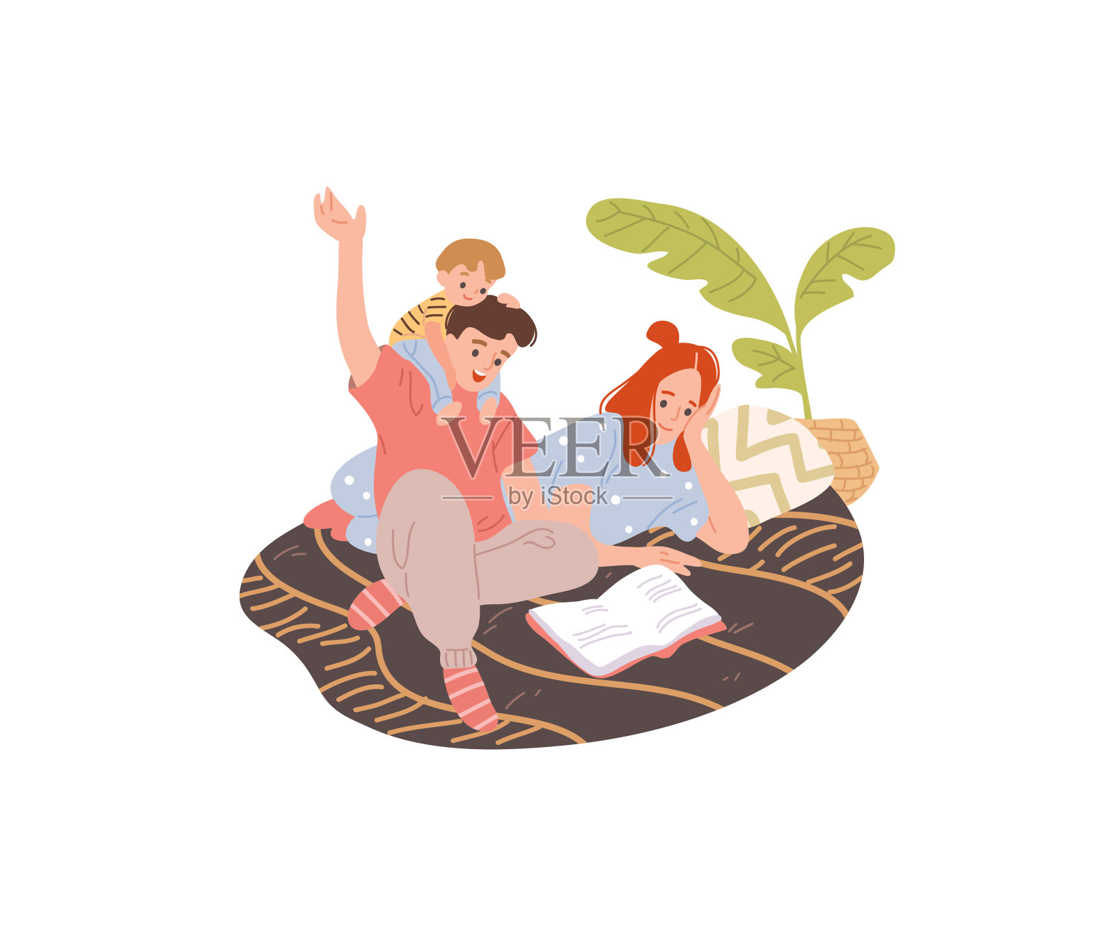 家人在看书。呆在家里。家人一起在家休息。设计元素图片