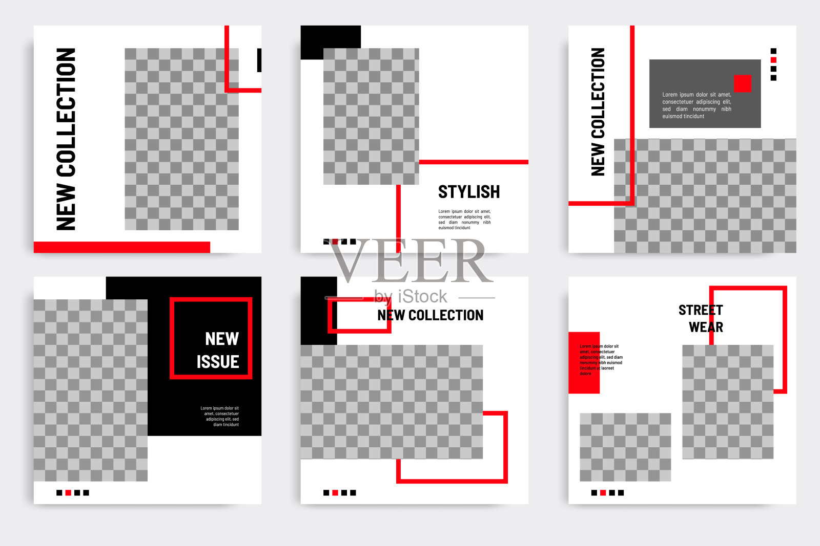 最小布局设计背景黑，红，白框架颜色。可编辑的方形几何形状的横幅模板社交媒体张贴，故事，故事，传单，看书杂志。设计模板素材
