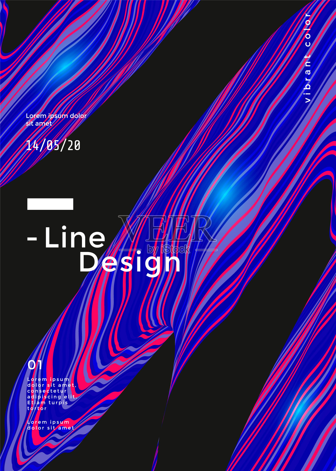 红蓝光学流体波。双色版的几何插画图片素材