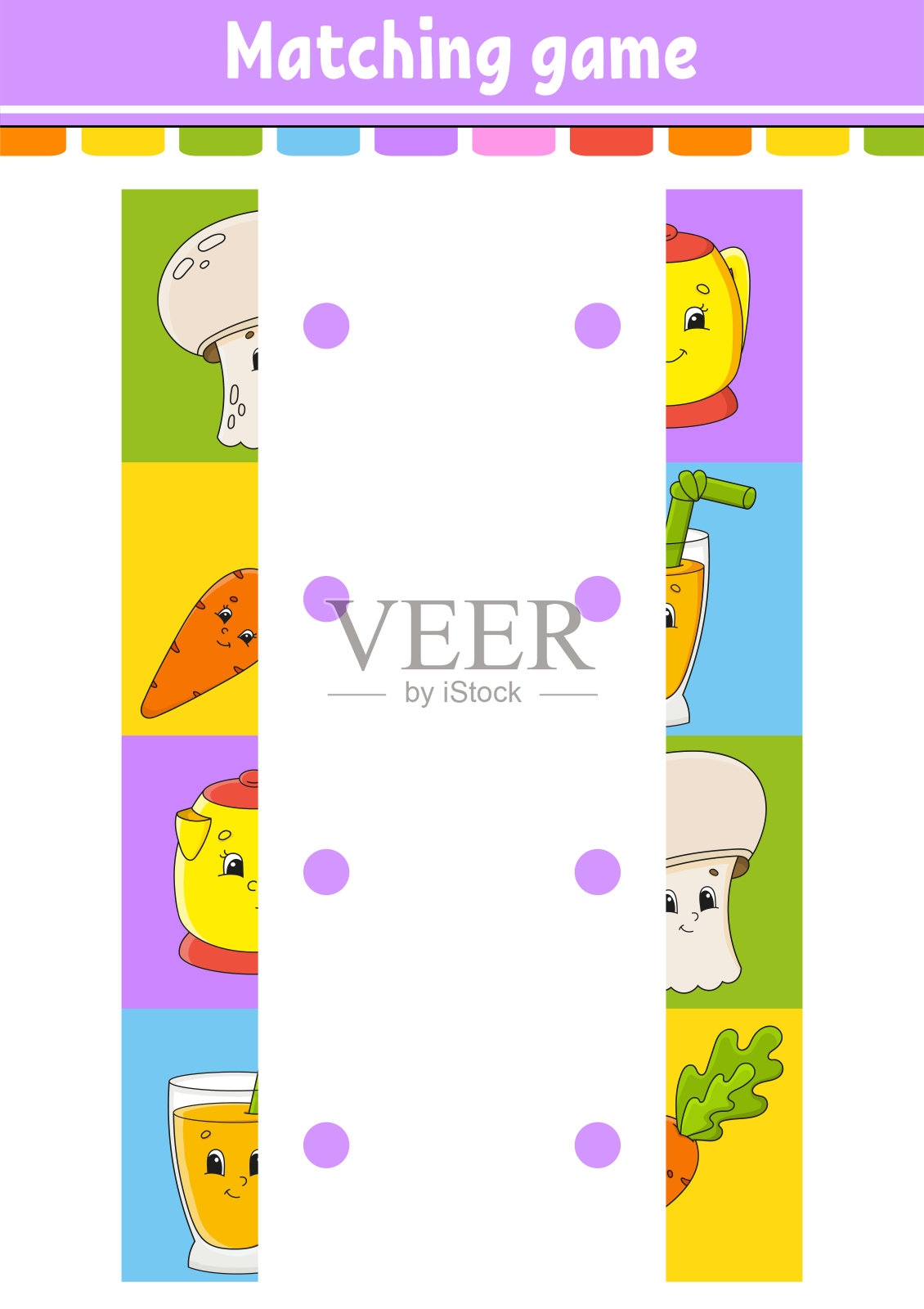 匹配的游戏。画一条线。教育发展工作表。活动页与彩色图片。儿童谜语。孤立的矢量图。有趣的角色。卡通风格。插画图片素材