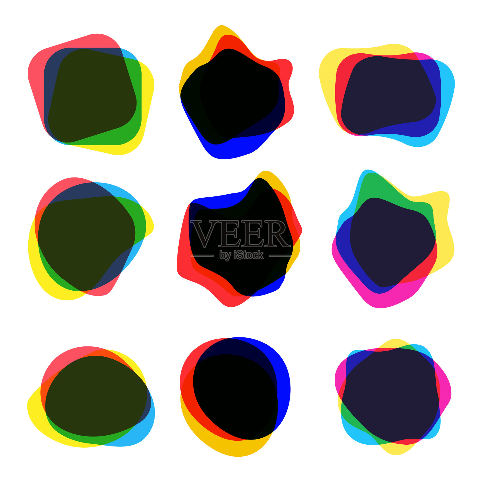 标志和旗帜设计的抽象重叠的彩色形状的集合。彩色的斑点。插画图片素材