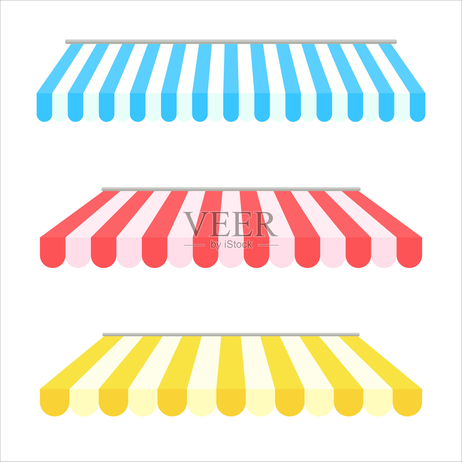 天篷元素集。屋顶可以更换，以防止阳光和雨水，以装饰商店。插画图片素材