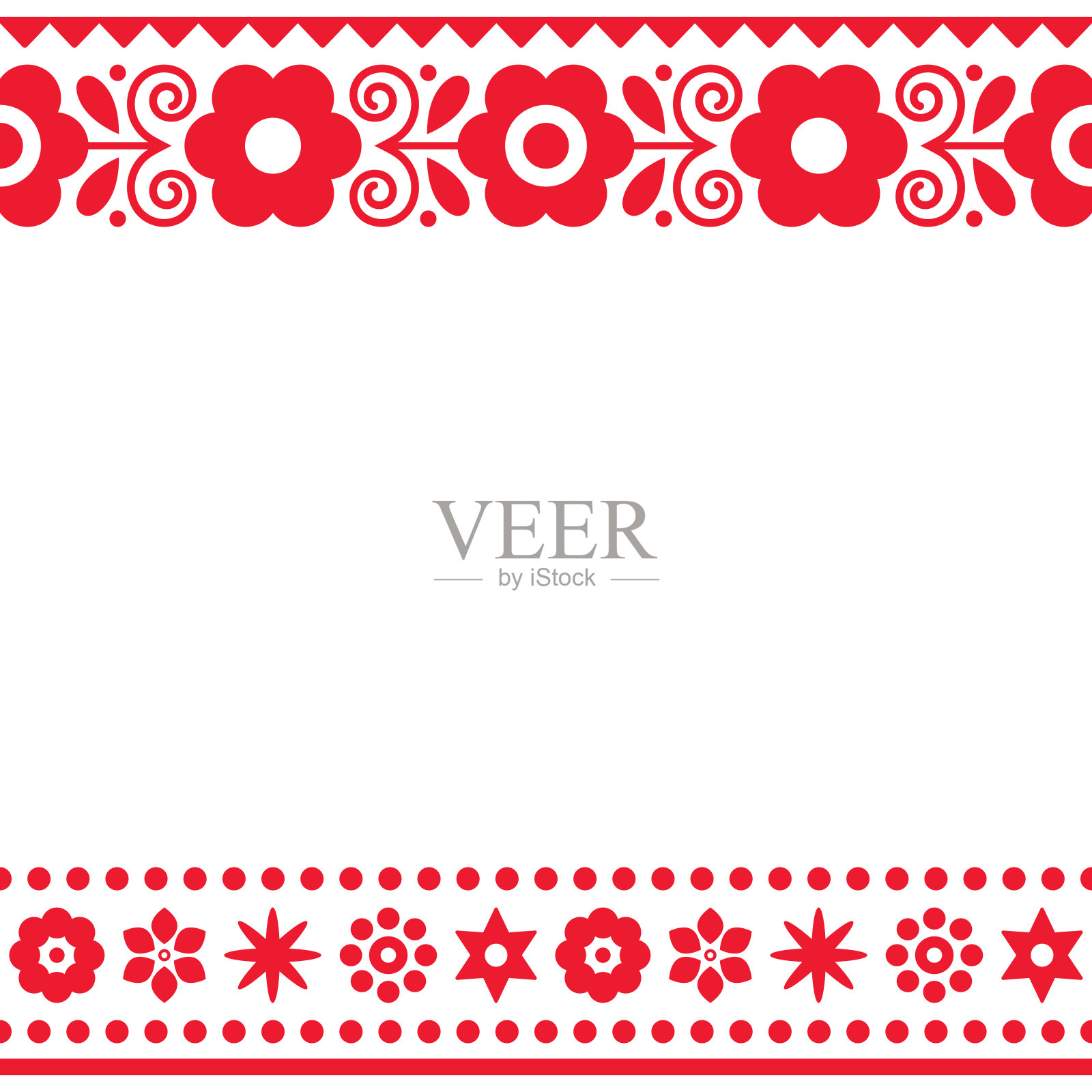 波兰民间艺术矢量贺卡设计或婚礼邀请与鲜花和几何形状插画图片素材