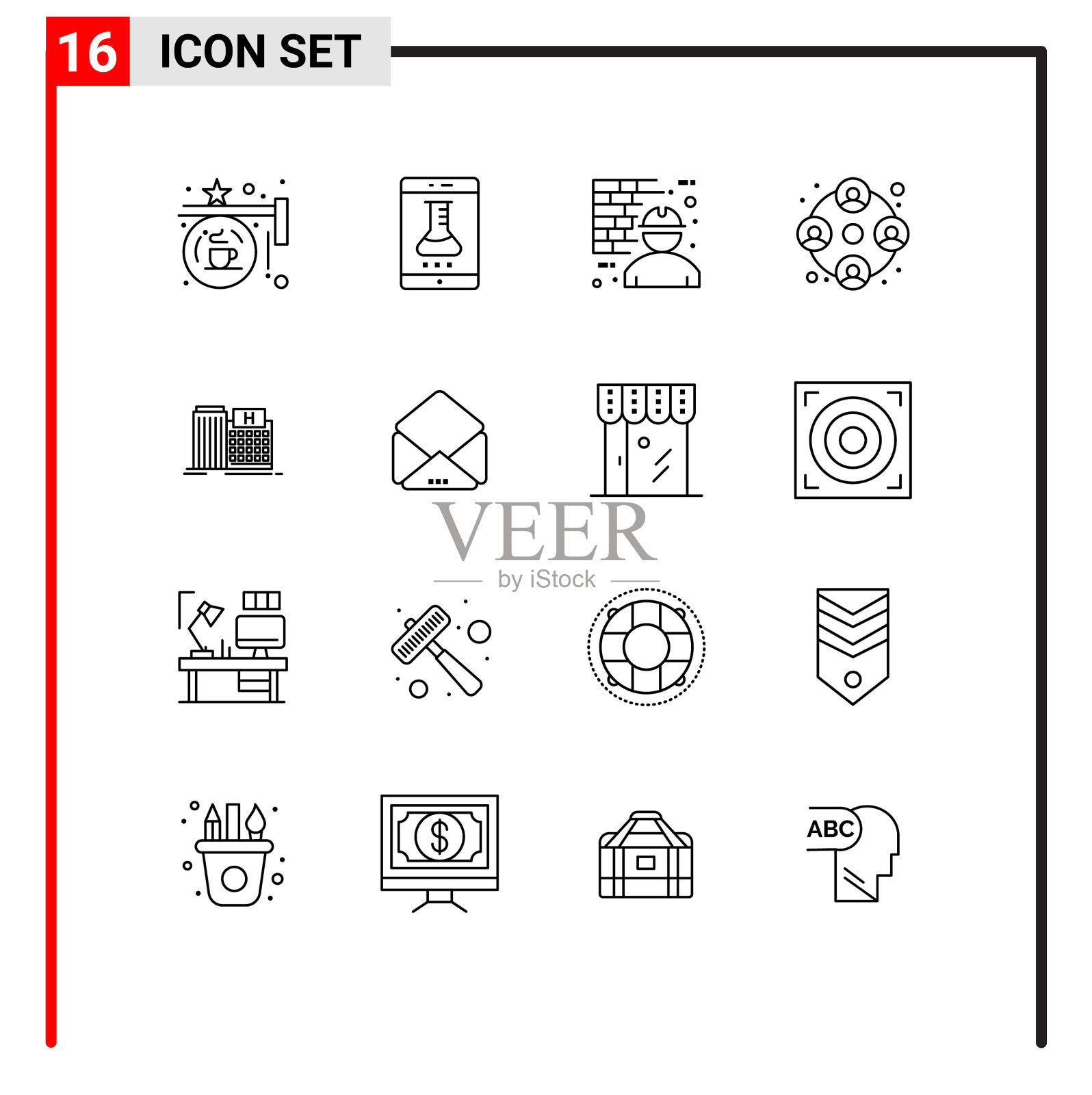 图形设置16个简单轮廓用户插画图片素材