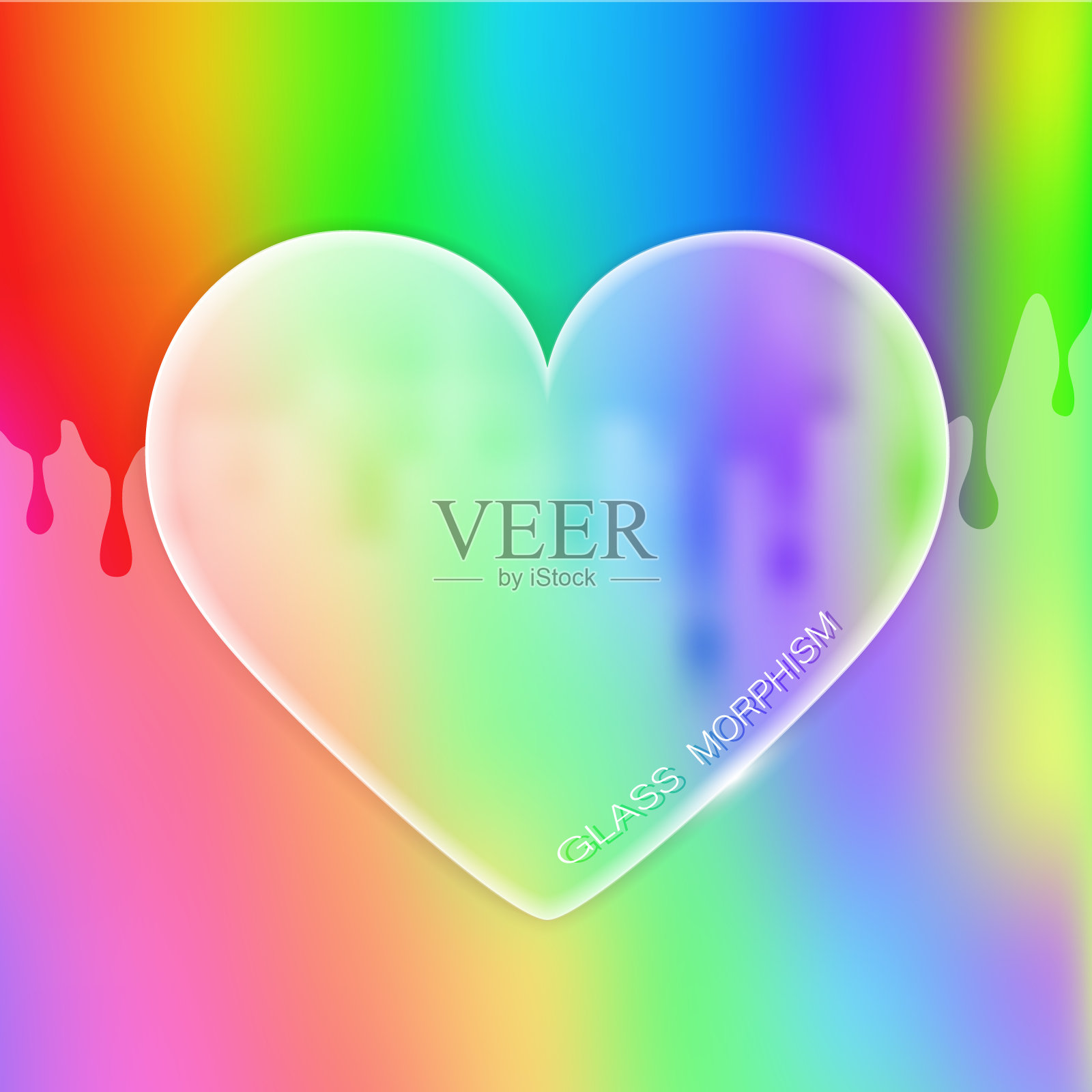 快乐的情人节明亮的背景玻璃，结霜的心。透明玻璃心梯度背景。模板海报，社交媒体横幅，贺卡。矢量图插画图片素材