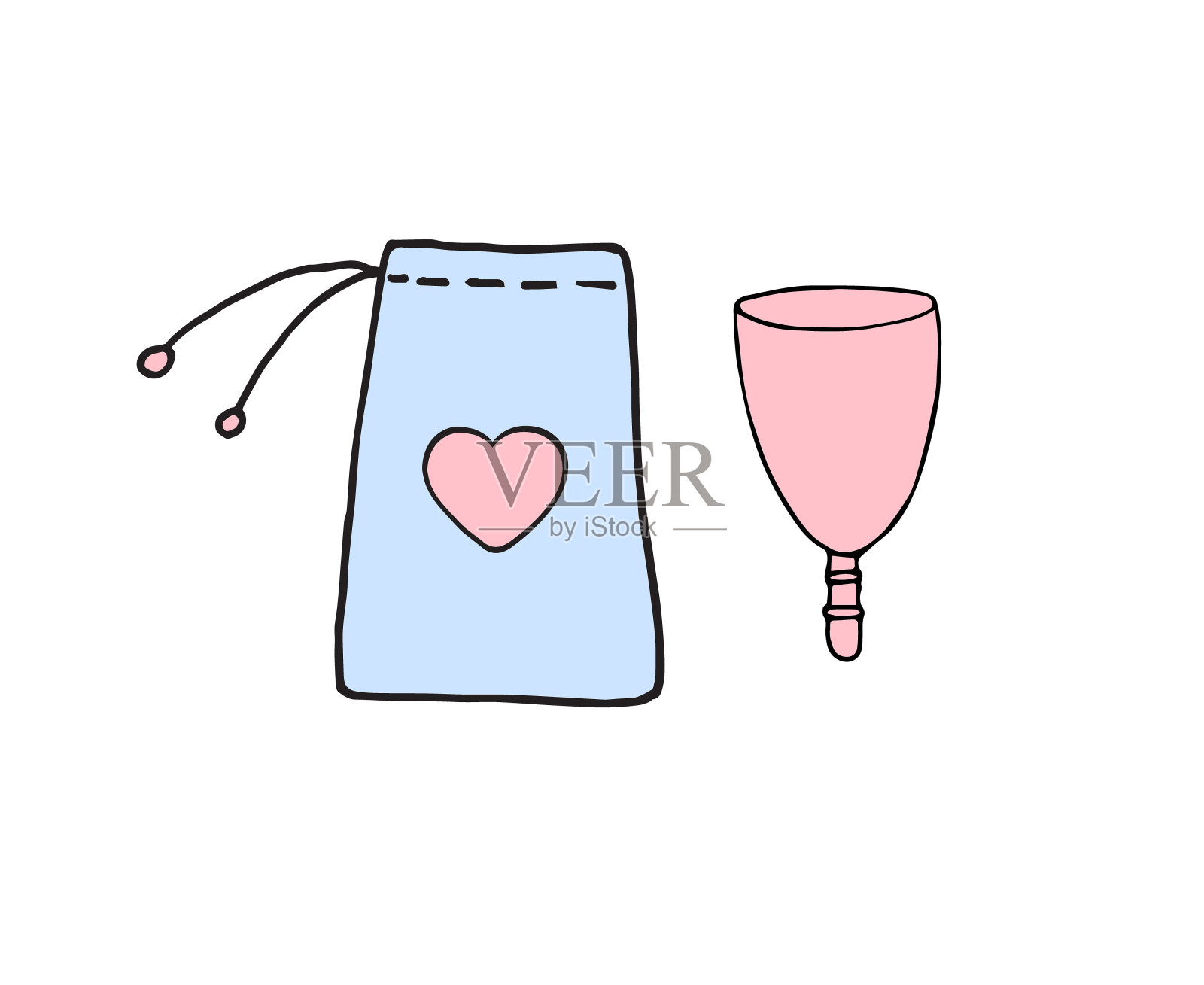 矢量手绘涂鸦素描彩色月经杯和袋插画图片素材