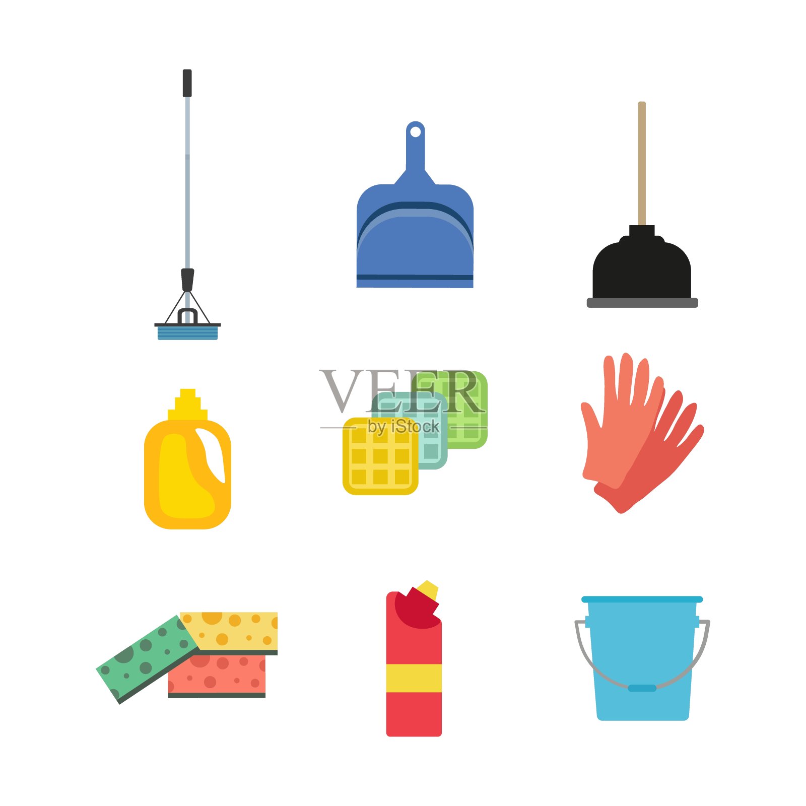 一组项目清洁矢量插图图标素材