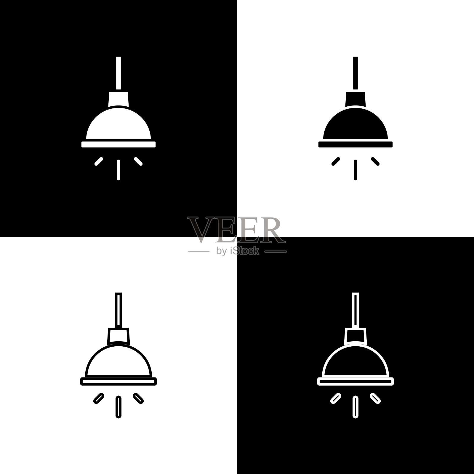 设置吊灯图标孤立的黑色和白色背景。向量图标素材