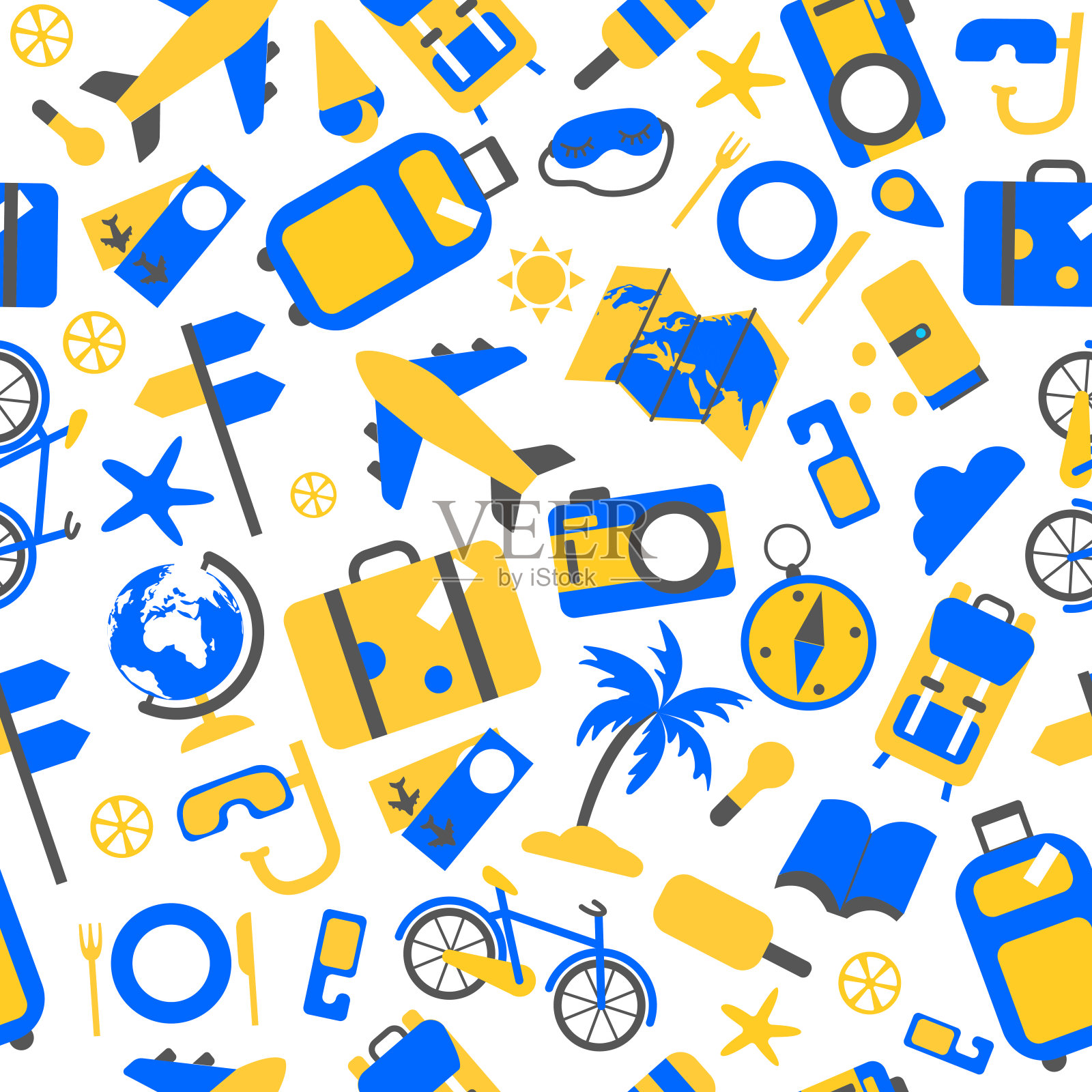 无缝模式的旅游，暑假项目。平面风格的插图。插画图片素材