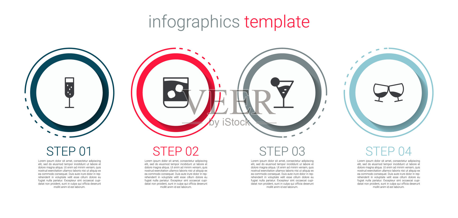 设置杯子的香槟，威士忌，马提尼杯和白兰地或白兰地。业务信息模板。向量设计模板素材