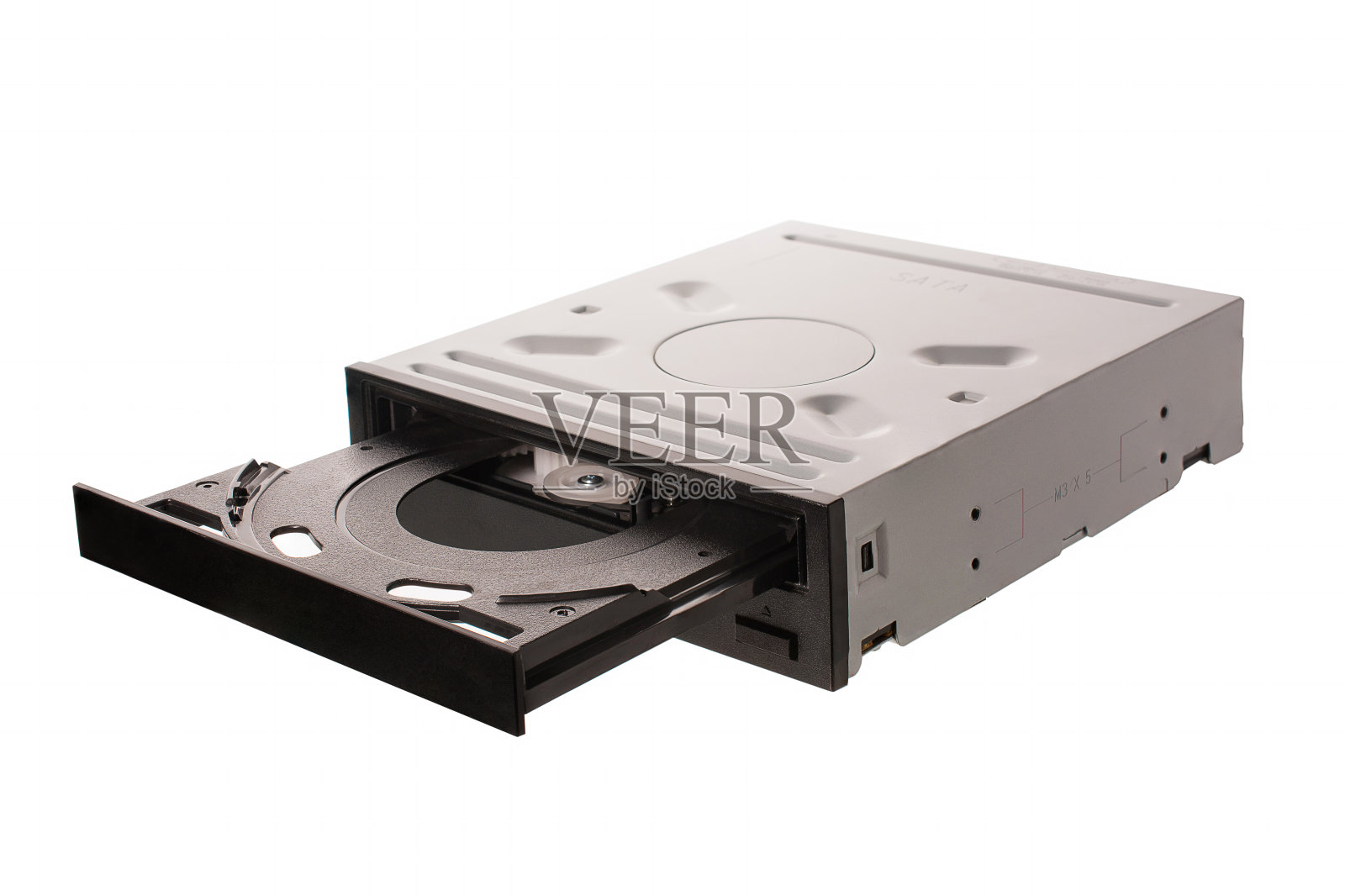 dvd和cd驱动器与打开的cd托盘。孤立在白色背景上。照片摄影图片