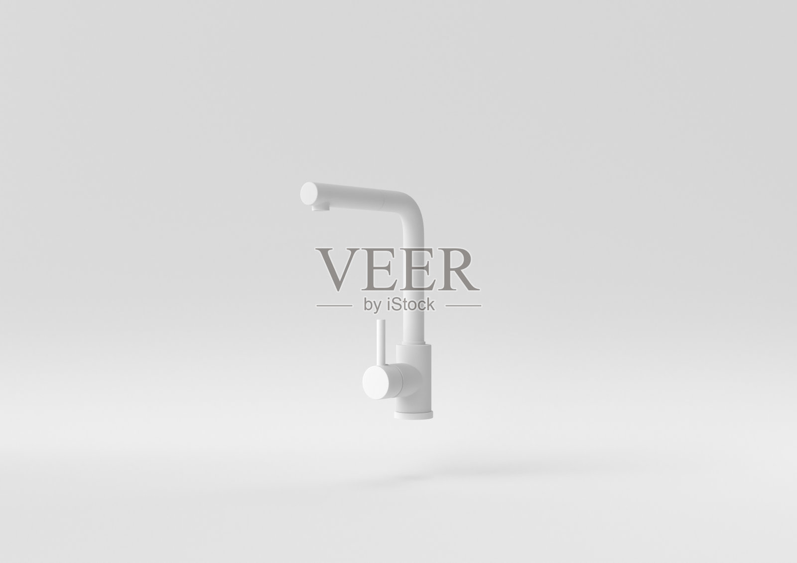 白色水龙头漂浮在白色背景上。最小的概念的想法。单色。3 d渲染。照片摄影图片