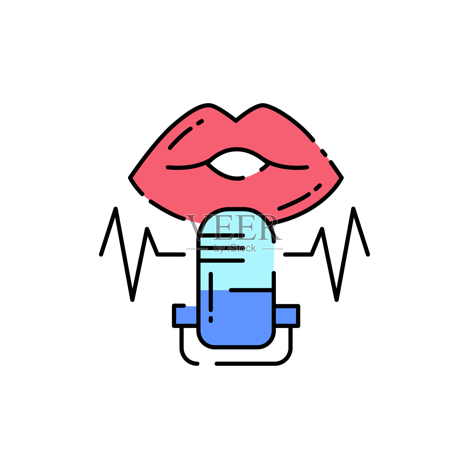 录音彩色线图标。自主感知经络反应，以声波作为享受声音的象征。可编辑的中风。插画图片素材