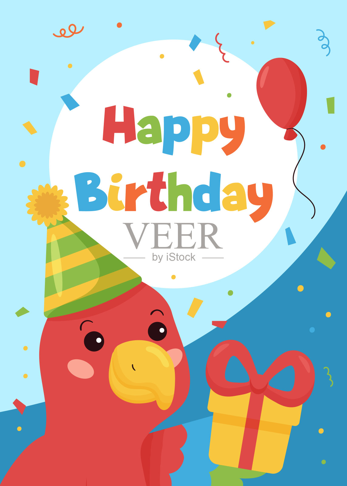 生日贺卡可爱的鹦鹉和礼物在蓝色的背景。插画图片素材