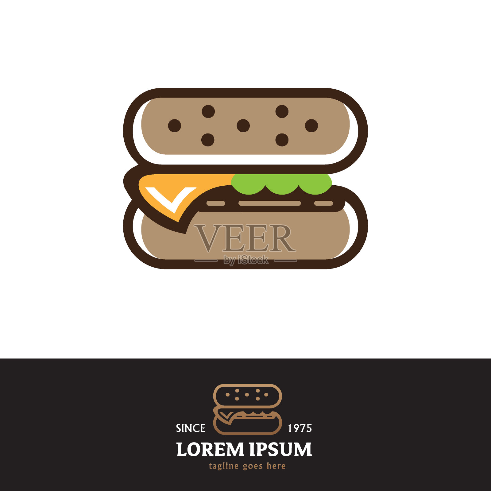 汉堡符号矢量插图轮廓风格设计元素图片