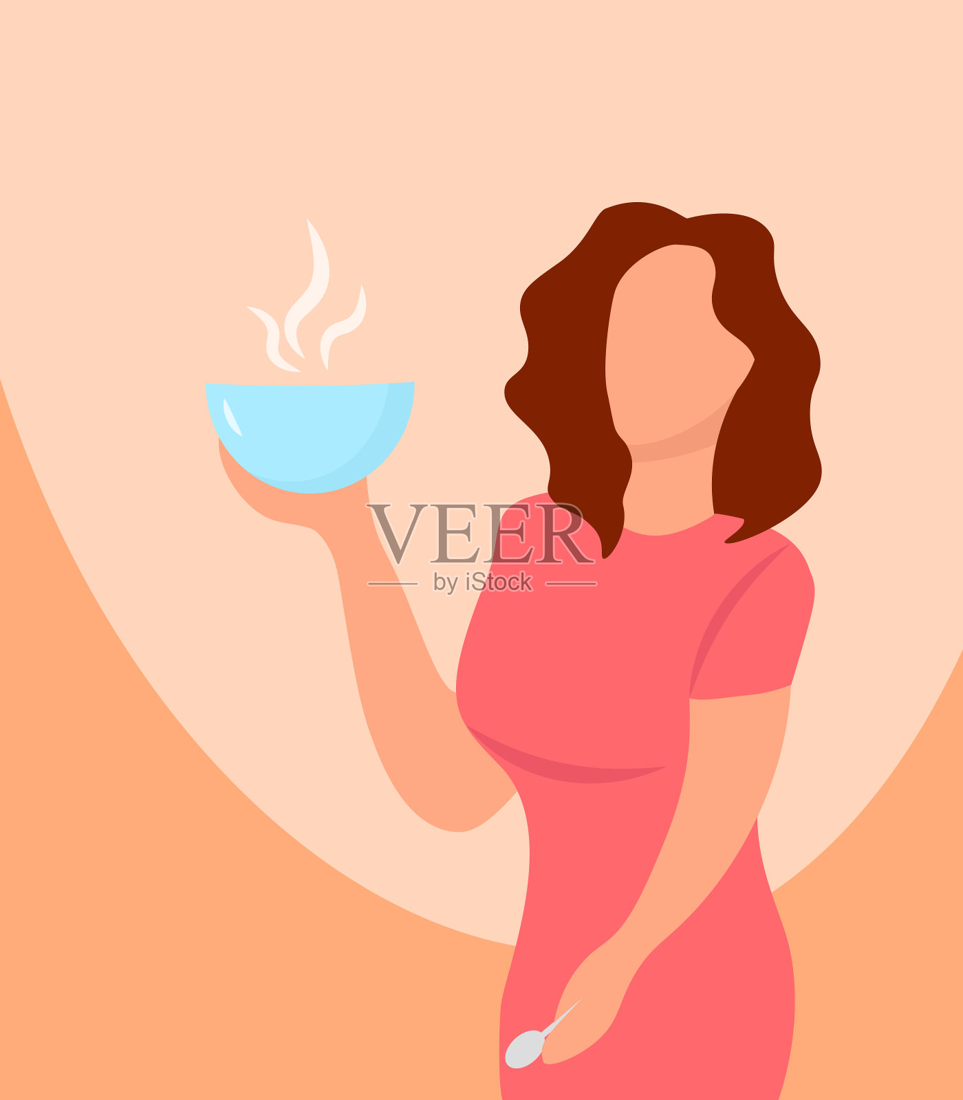 女人拿着碗吃粥的插图插画图片素材