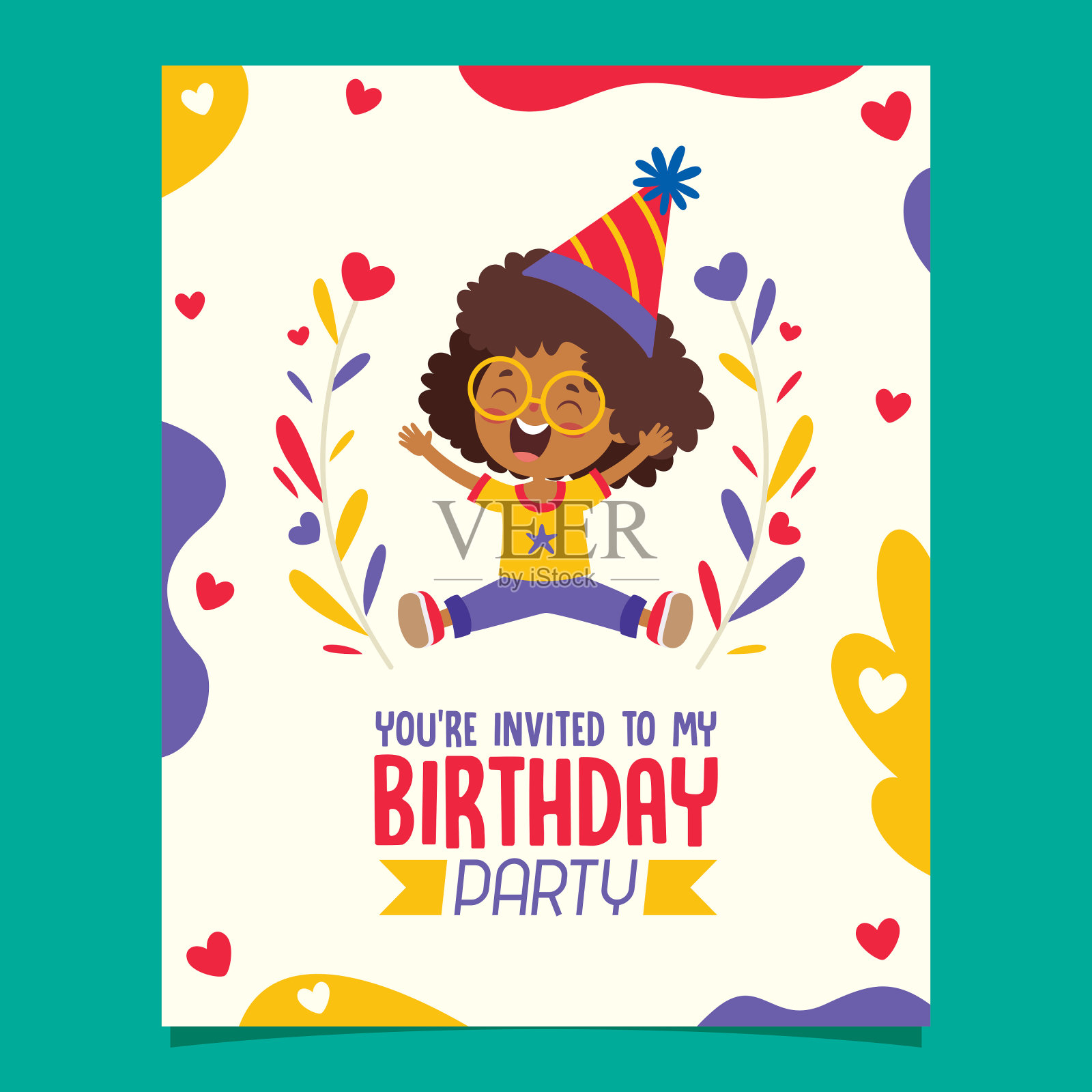 可爱的彩色生日卡片模板设计模板素材