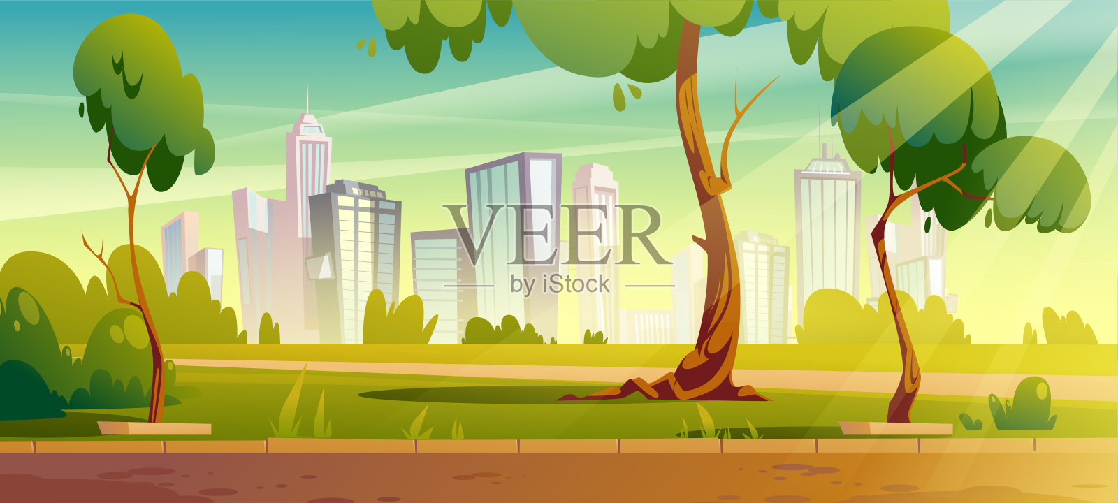 城市公园，夏季或春季景观，城市景观插画图片素材