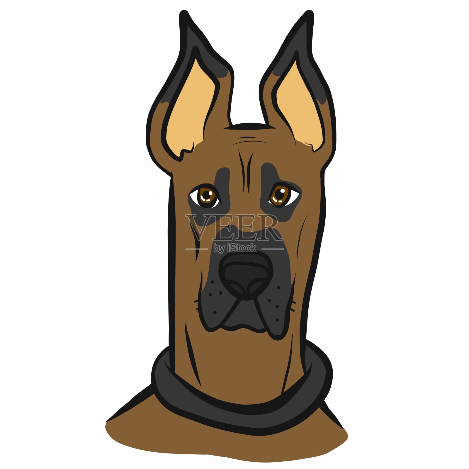 大丹狗脸卡通矢量插图设计元素图片