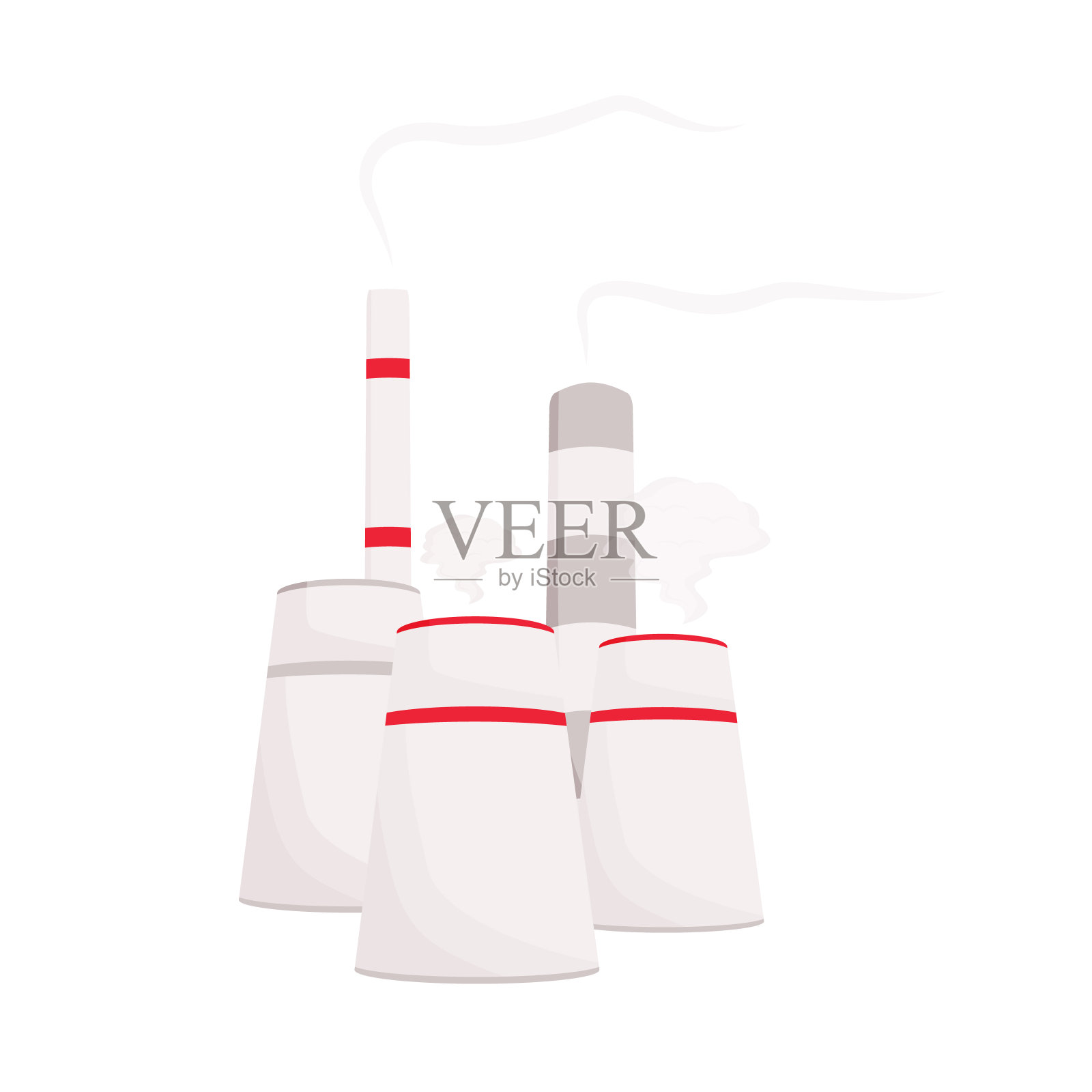 工厂卡通矢量插图。工业厂房平色物体。用烟和烟雾制造塔。空气污染的原因。化工生产工位隔离在白色背景上插画图片素材