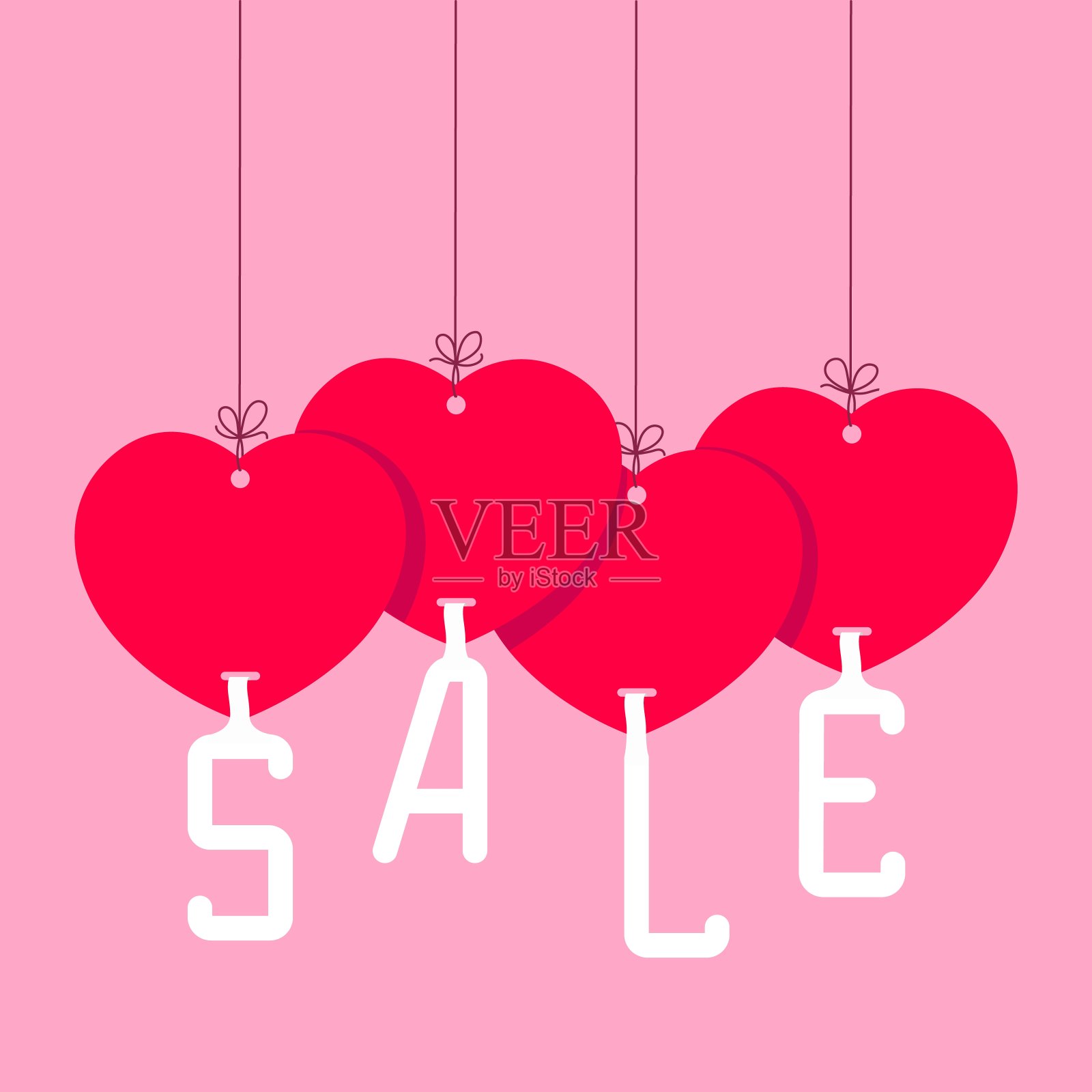 粉色背景的心形销售标签设计元素图片