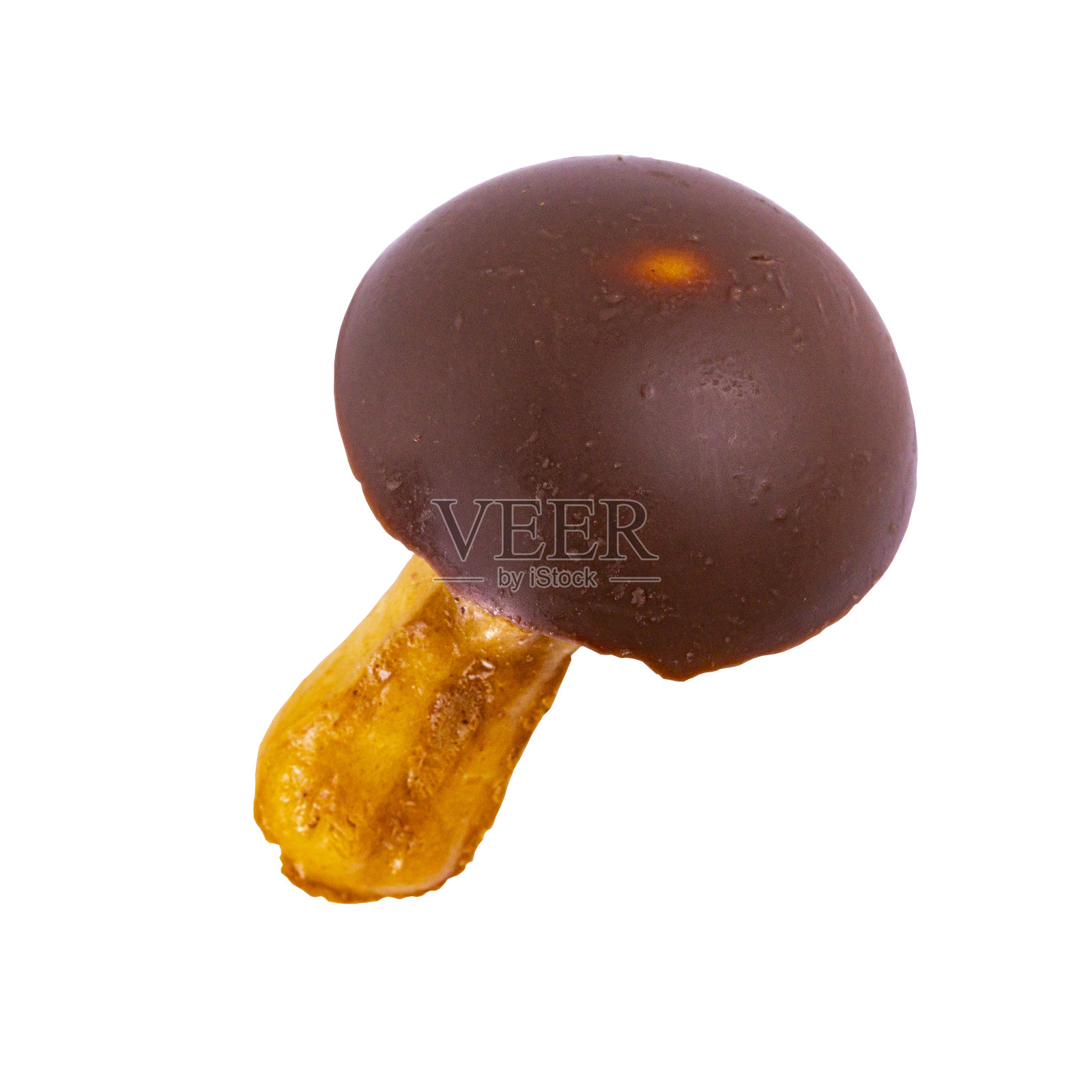 牛奶巧克力真菌，糖果手杖特写白色，孤立。照片摄影图片