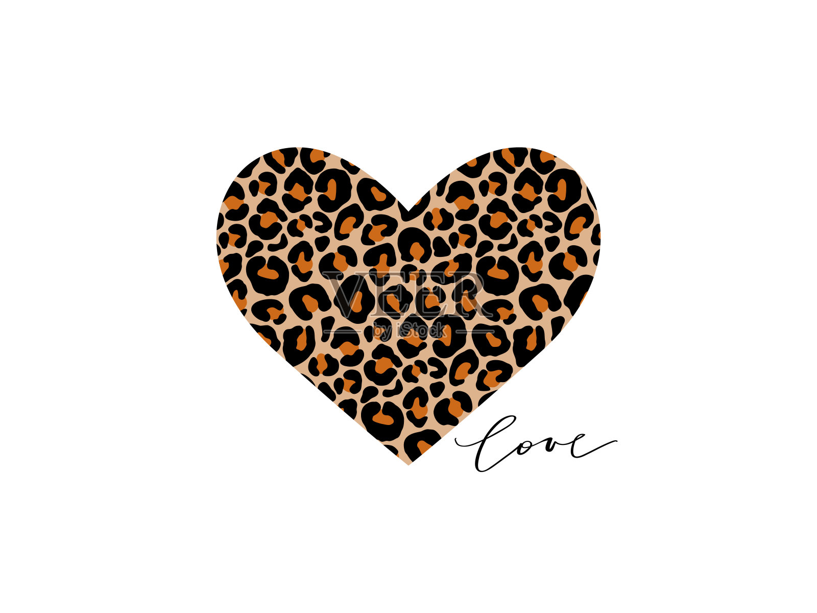 豹心矢量插图。爱文字。浪漫的卡片，t恤，海报插画图片素材