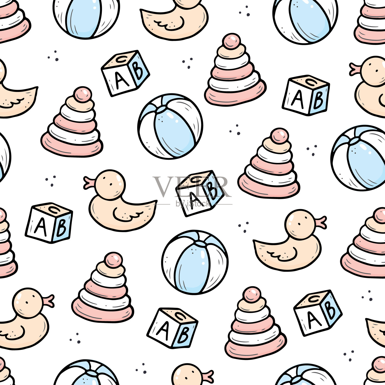 无缝涂鸦婴儿的图案插画图片素材