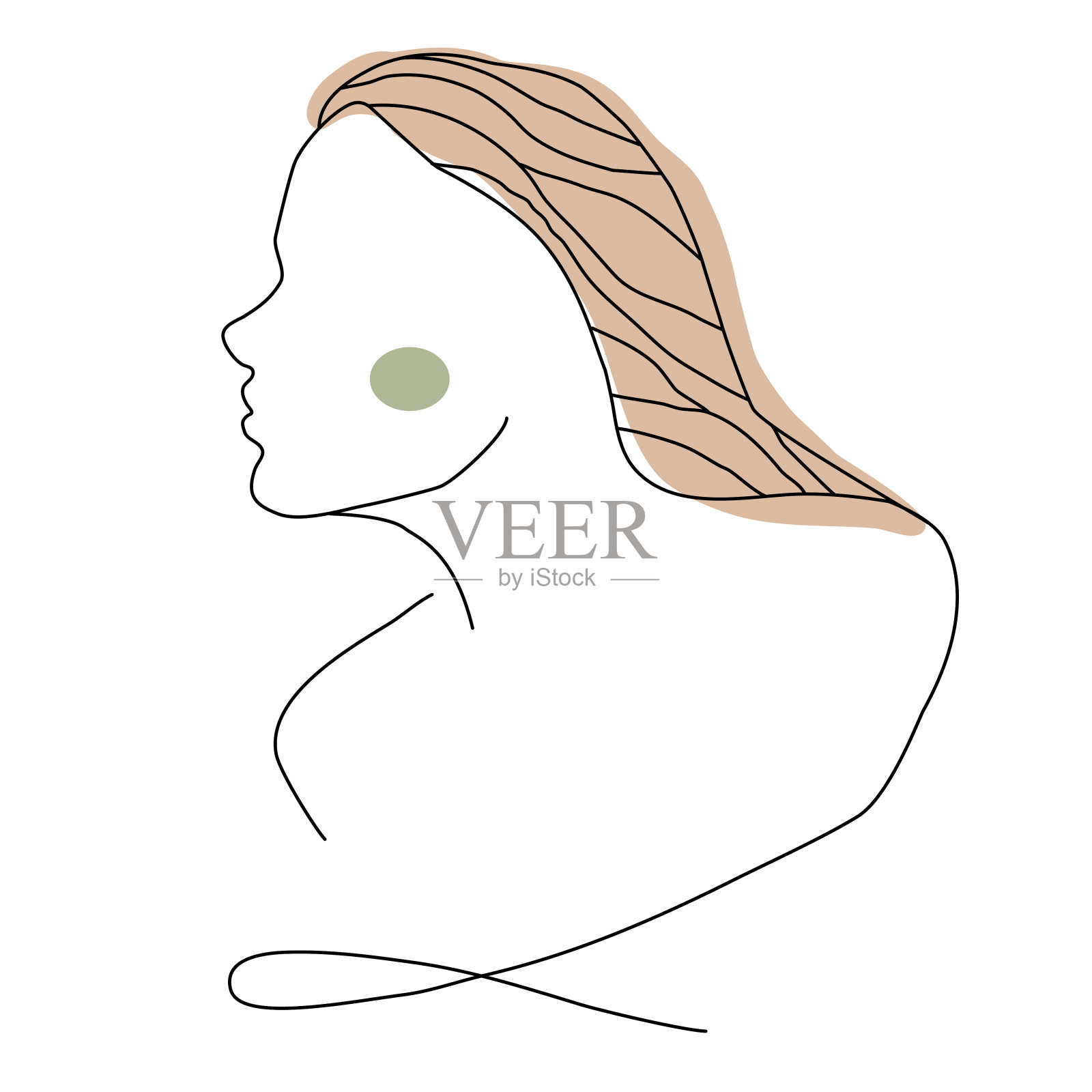 矢量插图的一个女人在线艺术风格孤立在白色背景的标志，邀请，贺卡，名片。极简主义插画图片素材