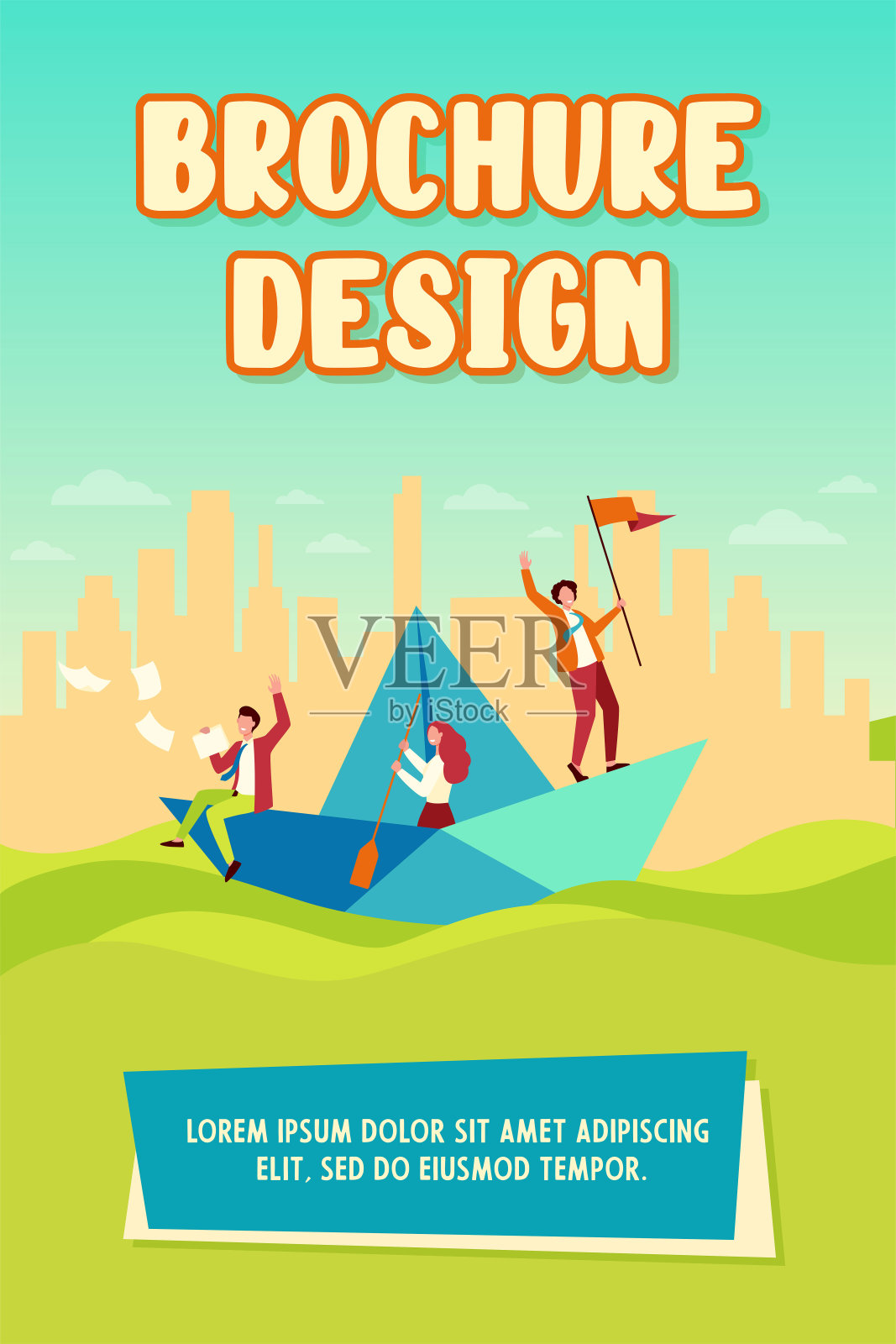 成功的商业领袖和旗帜帆船插画图片素材