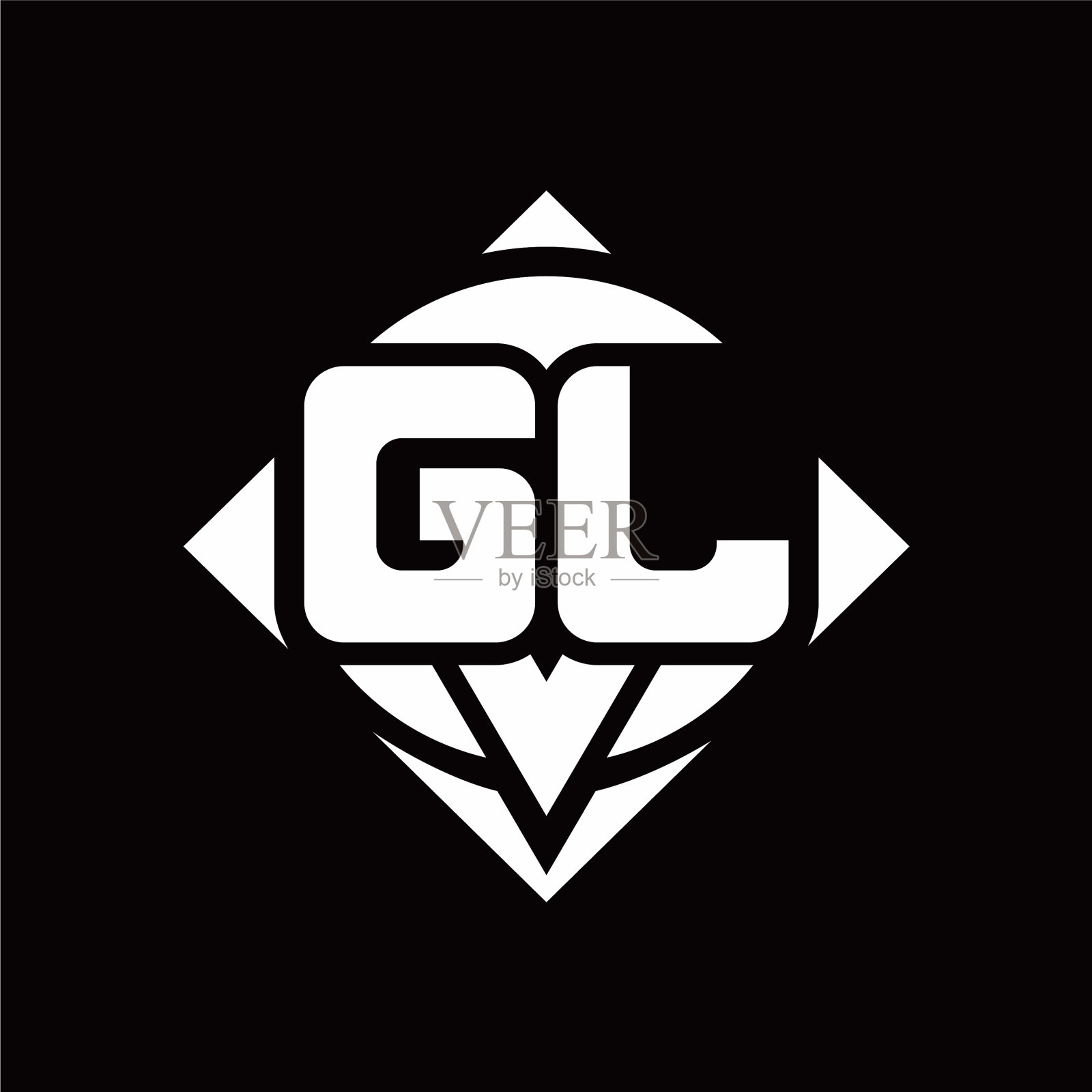 Gl标志与圆形和方形的交织字母插画图片素材