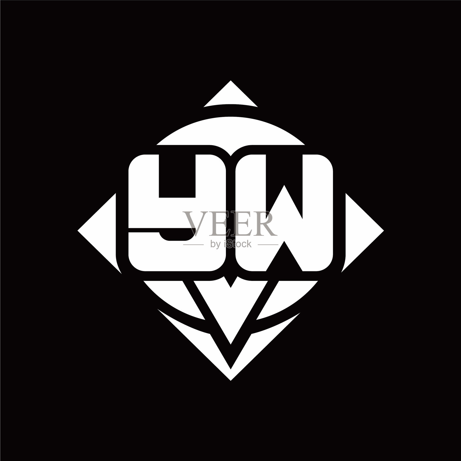 Yw标志与圆形形状和方形的交织字母插画图片素材