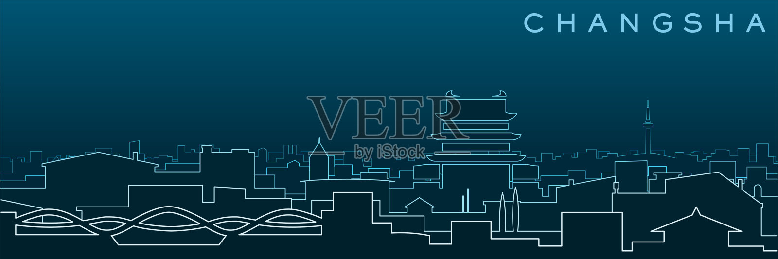 长沙多线、天际线和地标插画图片素材