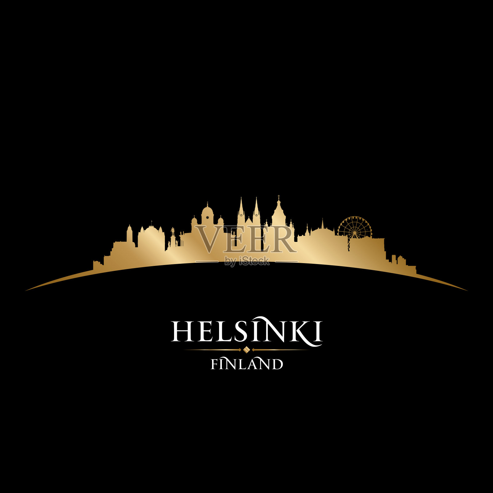 芬兰赫尔辛基城市天际线轮廓插画图片素材