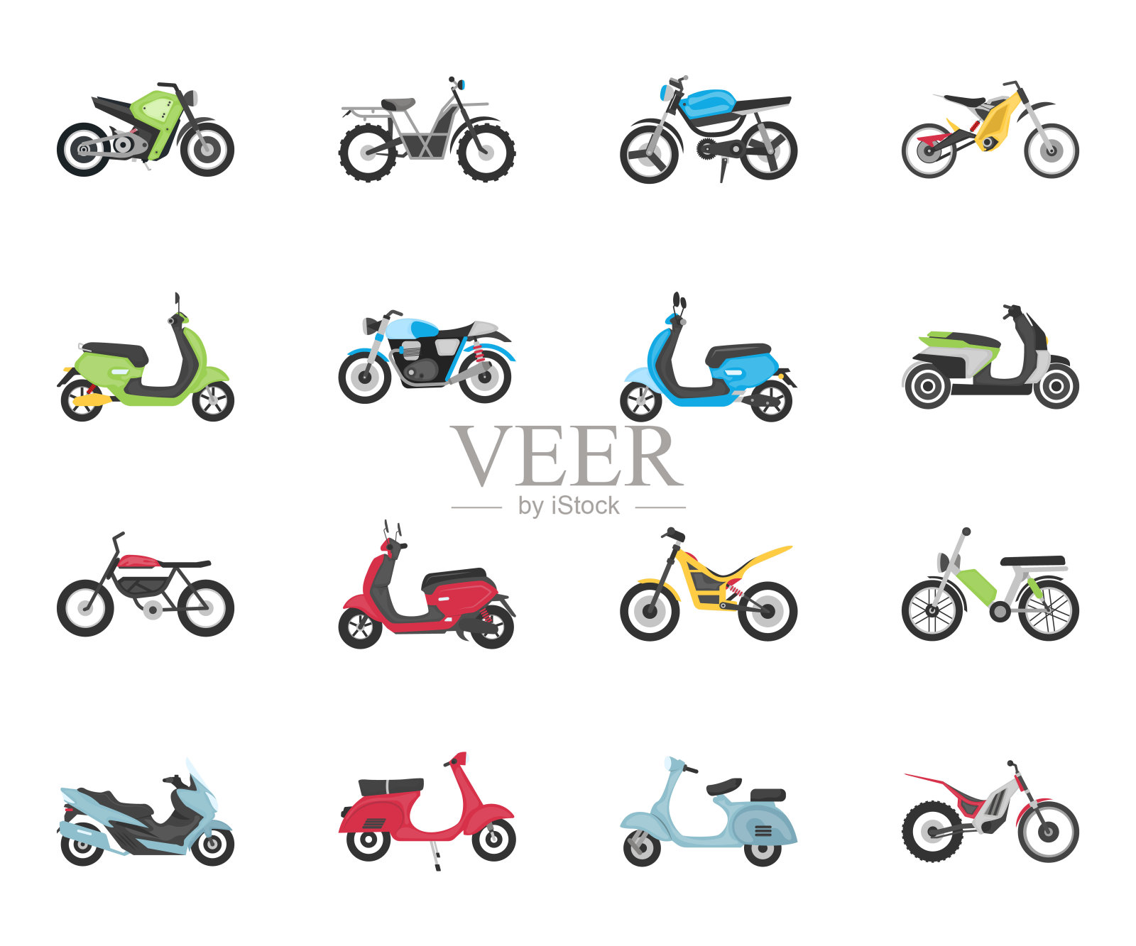 摩托车平面图标包插画图片素材