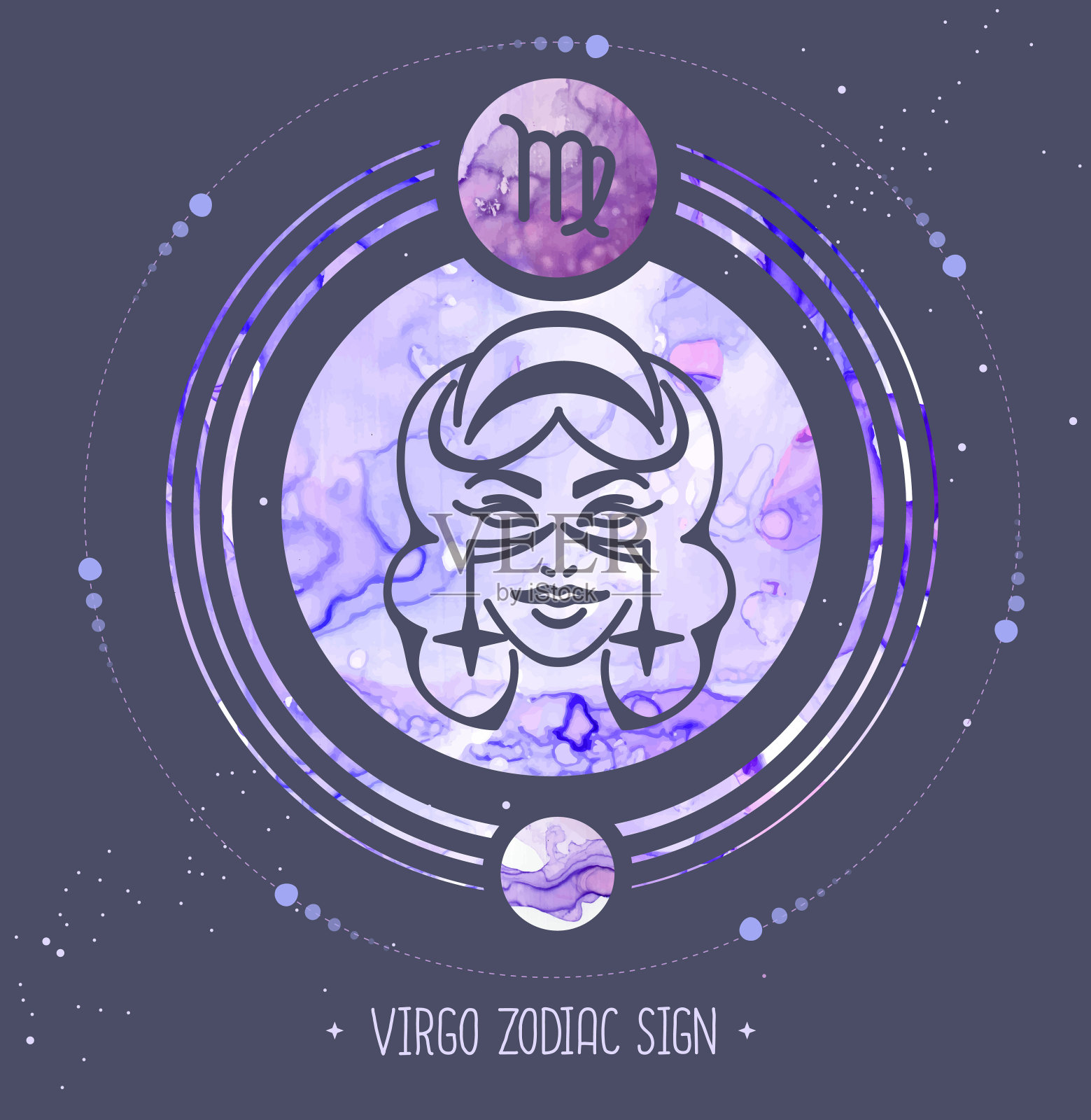 现代魔术魔术卡与处女星座星座。酒精墨水背景。星座的特点插画图片素材