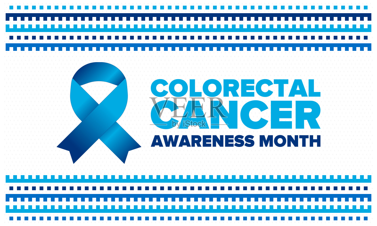 大肠癌宣传月。每年三月庆祝。控制和保护。预防活动。医疗保健理念。带蓝丝带的海报。横幅、背景。矢量图插画图片素材
