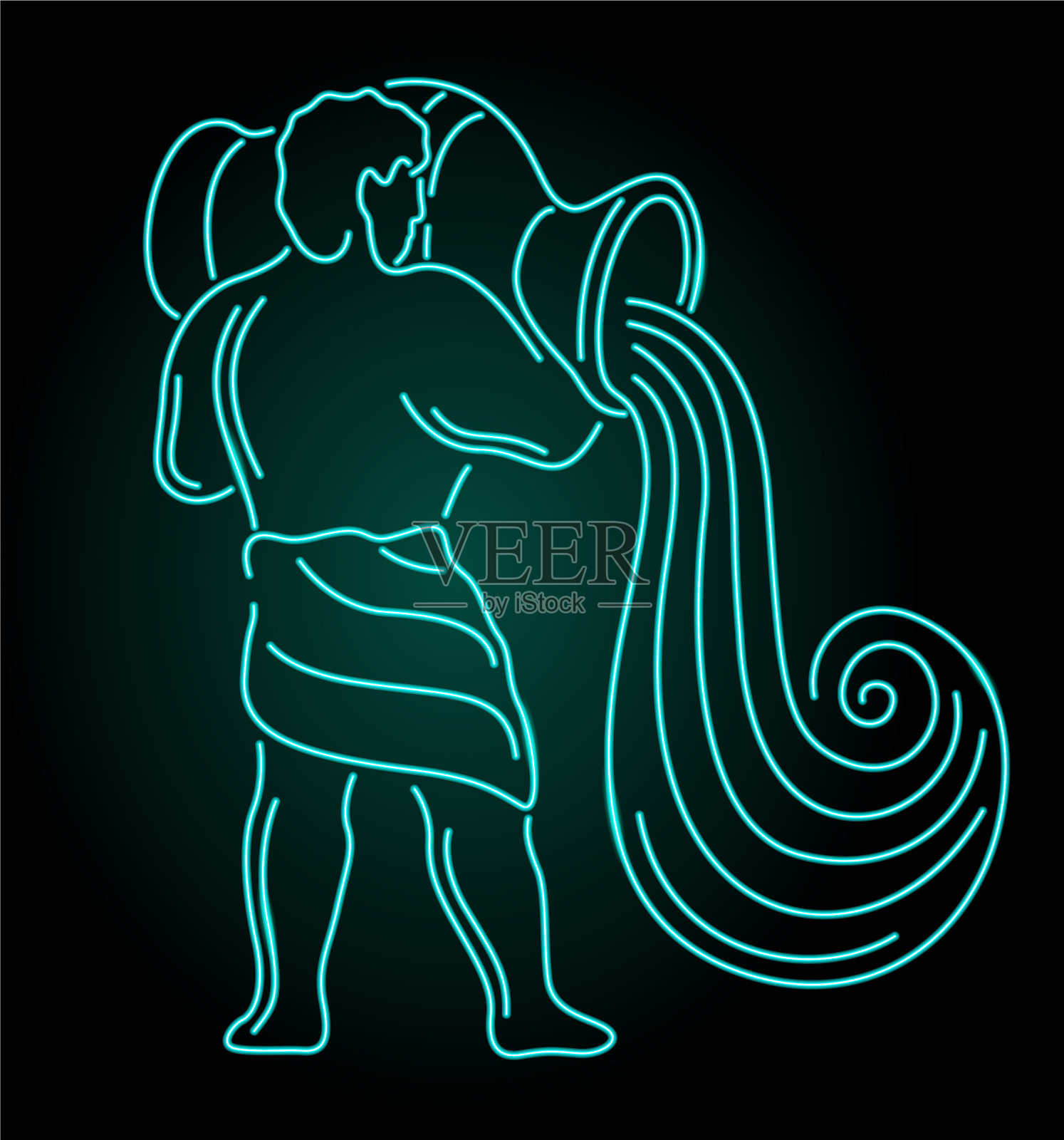 多彩线性霓虹艺术与闪亮的水瓶座插画图片素材