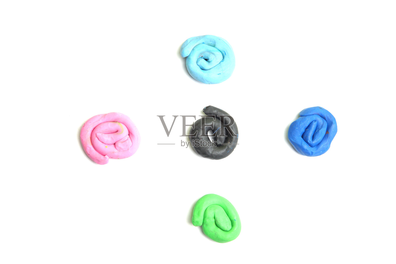 圆形颜色橡皮泥玩面团建模粘土在白色的背景照片摄影图片