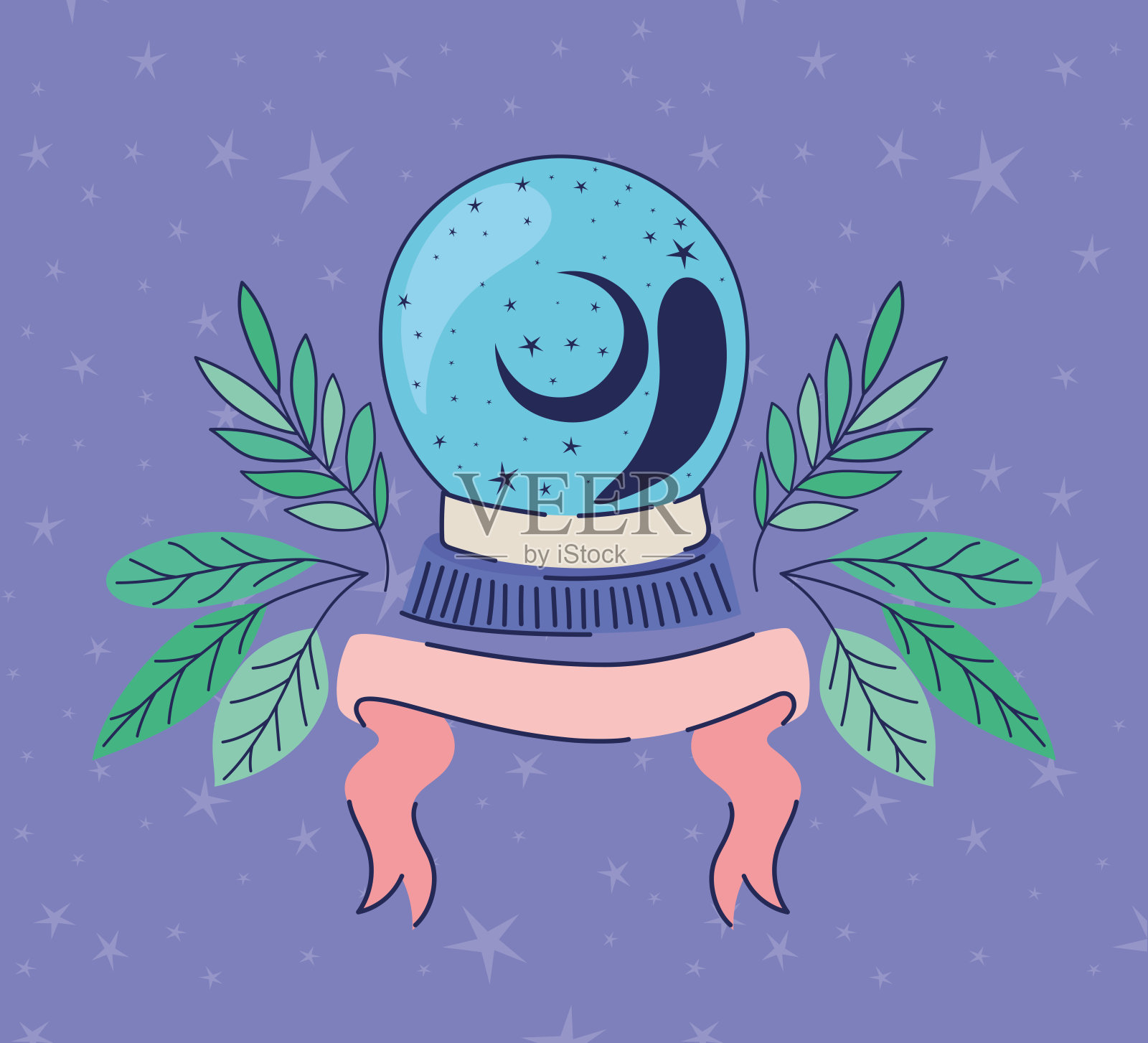 水晶球两边都有植物插画图片素材