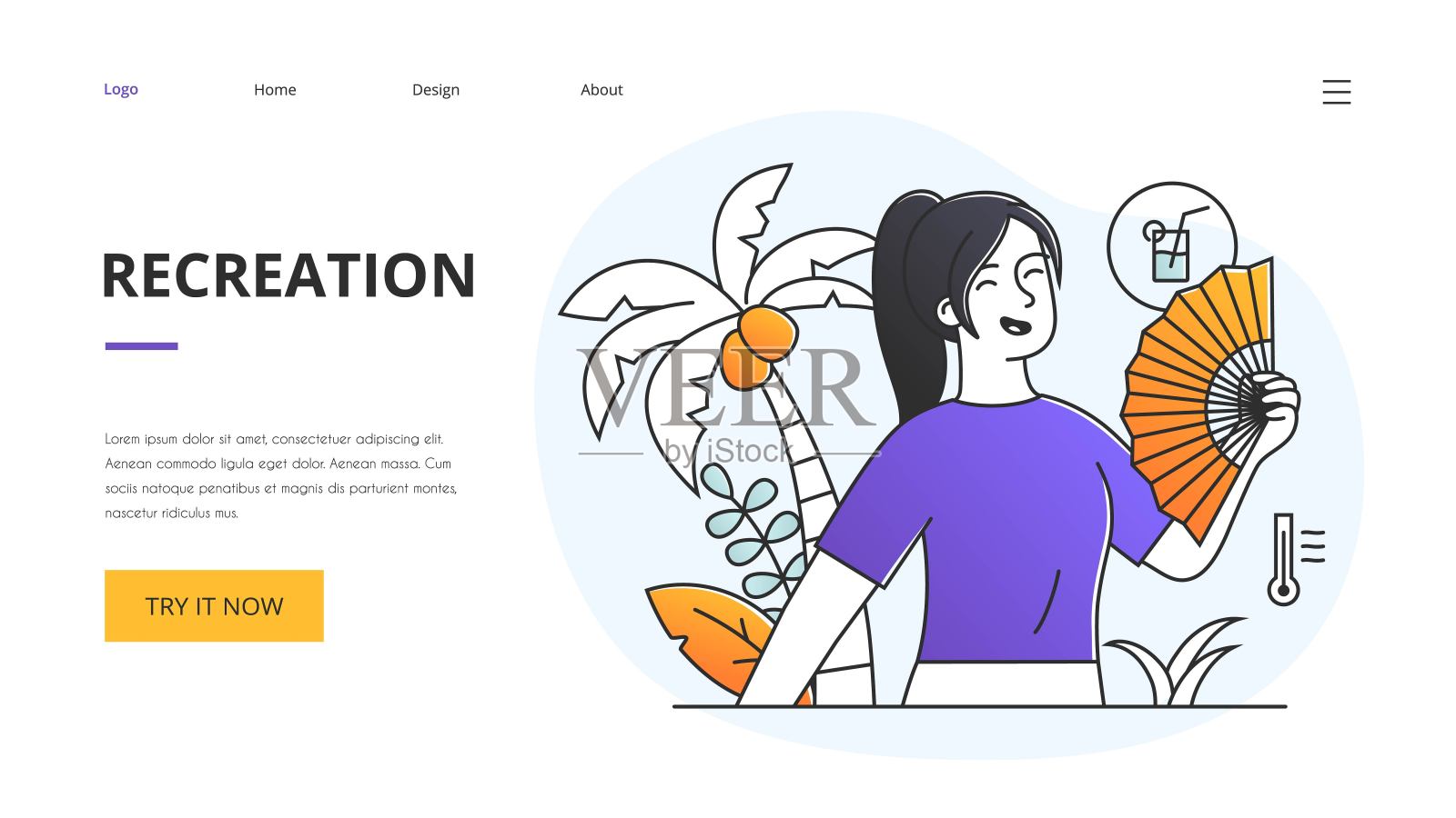 娱乐概念与年轻女子放松与一个扇子插画图片素材