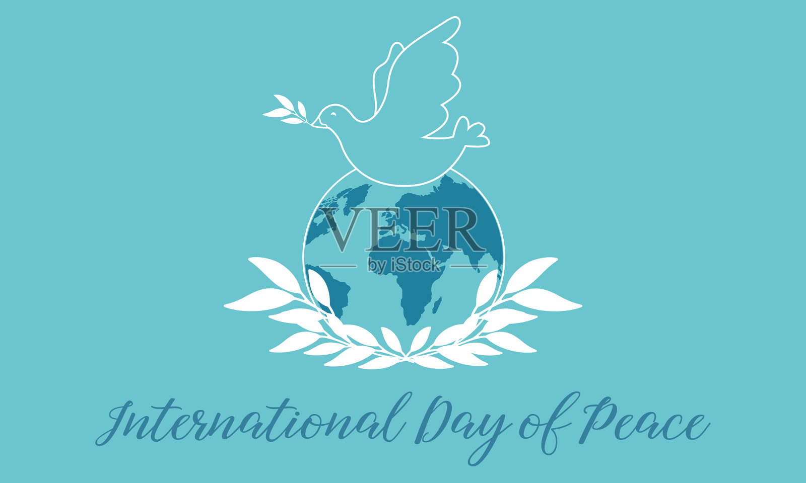 国际日和平旗帜与白鸽插画图片素材