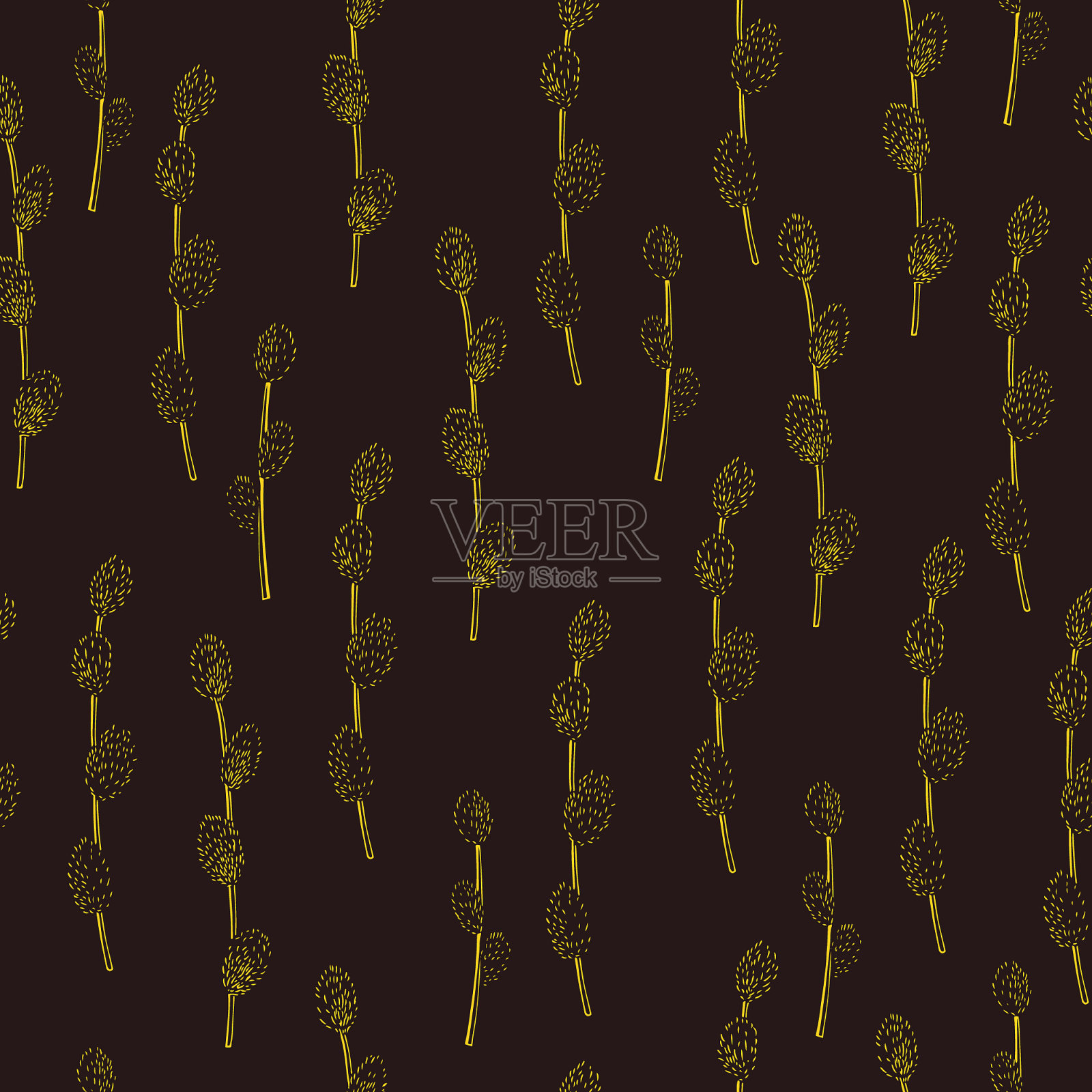 手画春枝与芽字无缝衔接插画图片素材