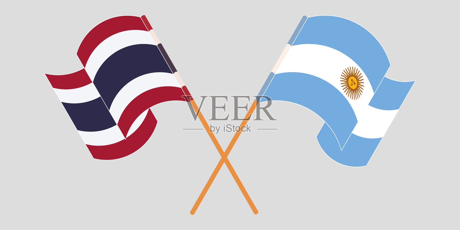 交叉挥舞着阿根廷和泰国的旗帜插画图片素材