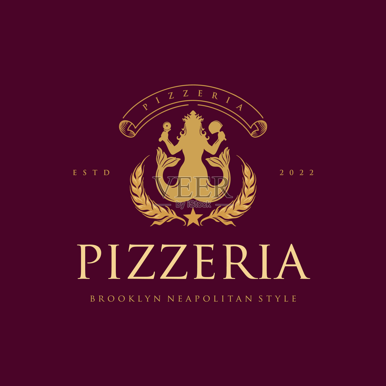 披萨餐厅经典优雅的标志插画图片素材