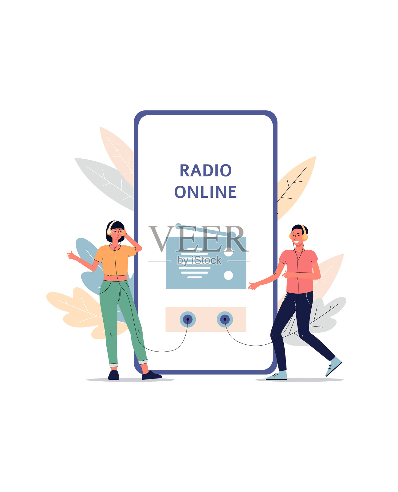 在线广播应用程序听众概念-卡通插画图片素材
