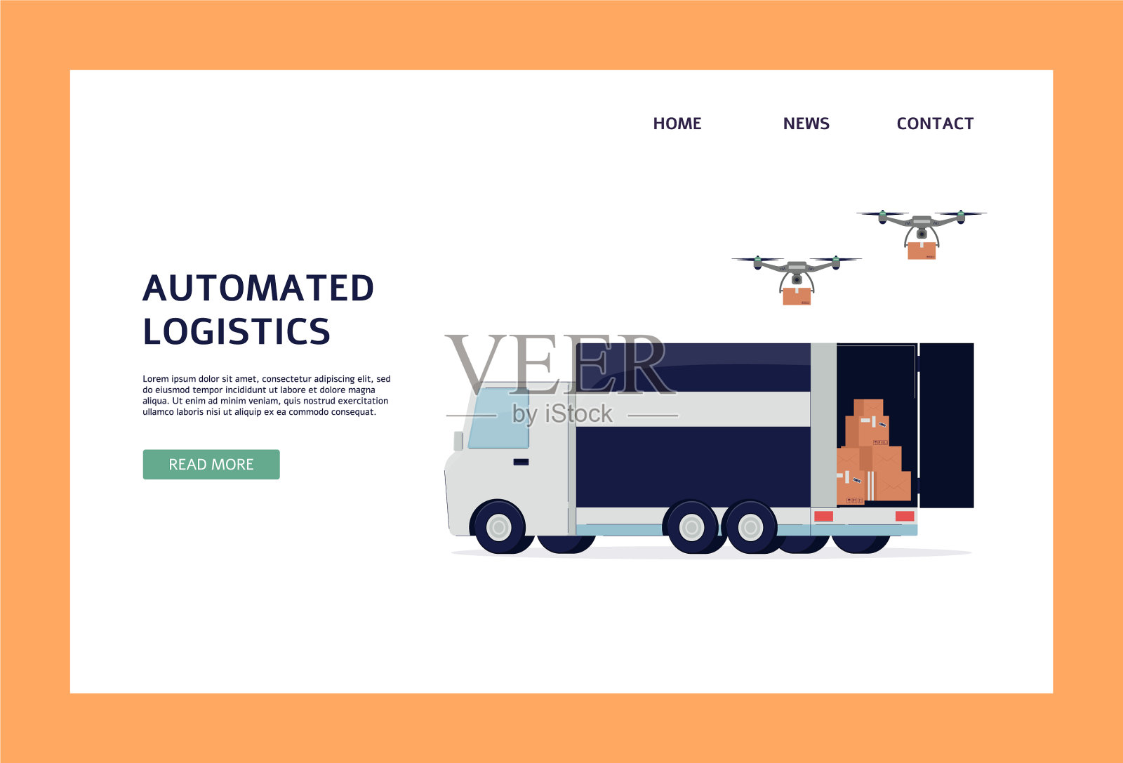 自动化物流和无人机航运网站插画图片素材