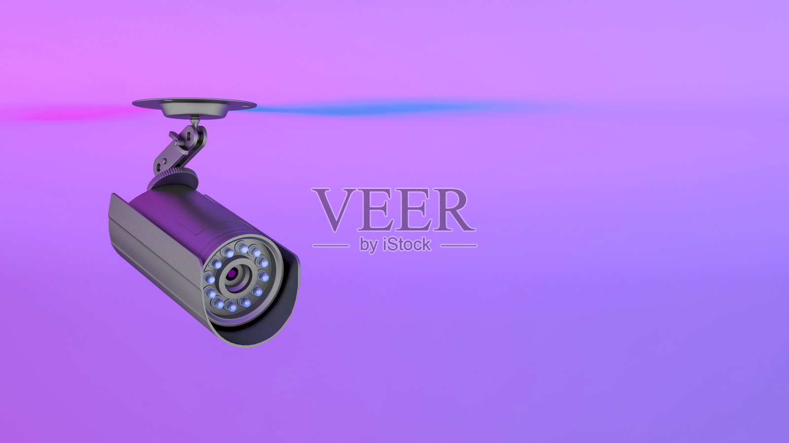 闭路电视摄像头在霓虹灯紫色照明照片摄影图片