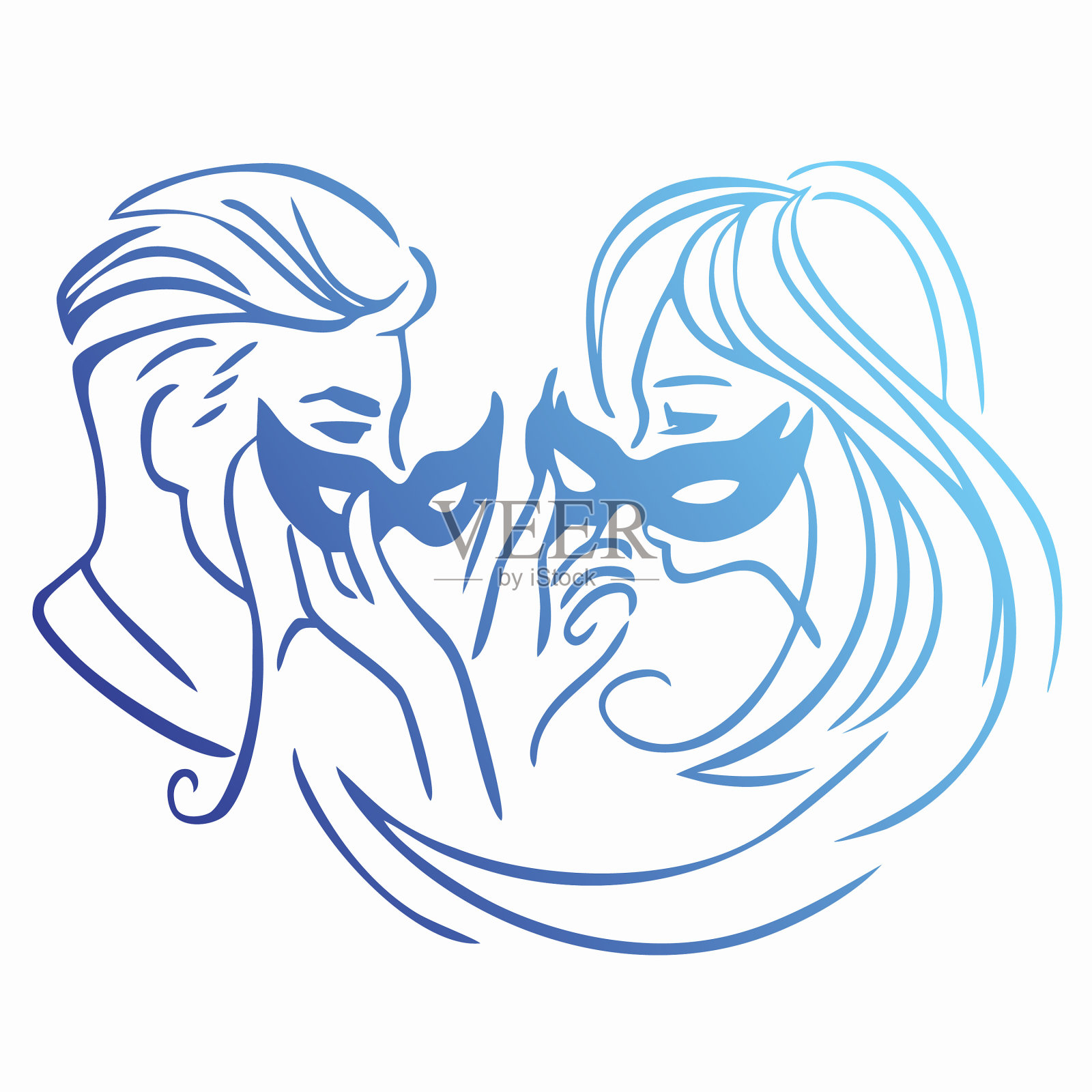一男一女手里拿着面具插画图片素材